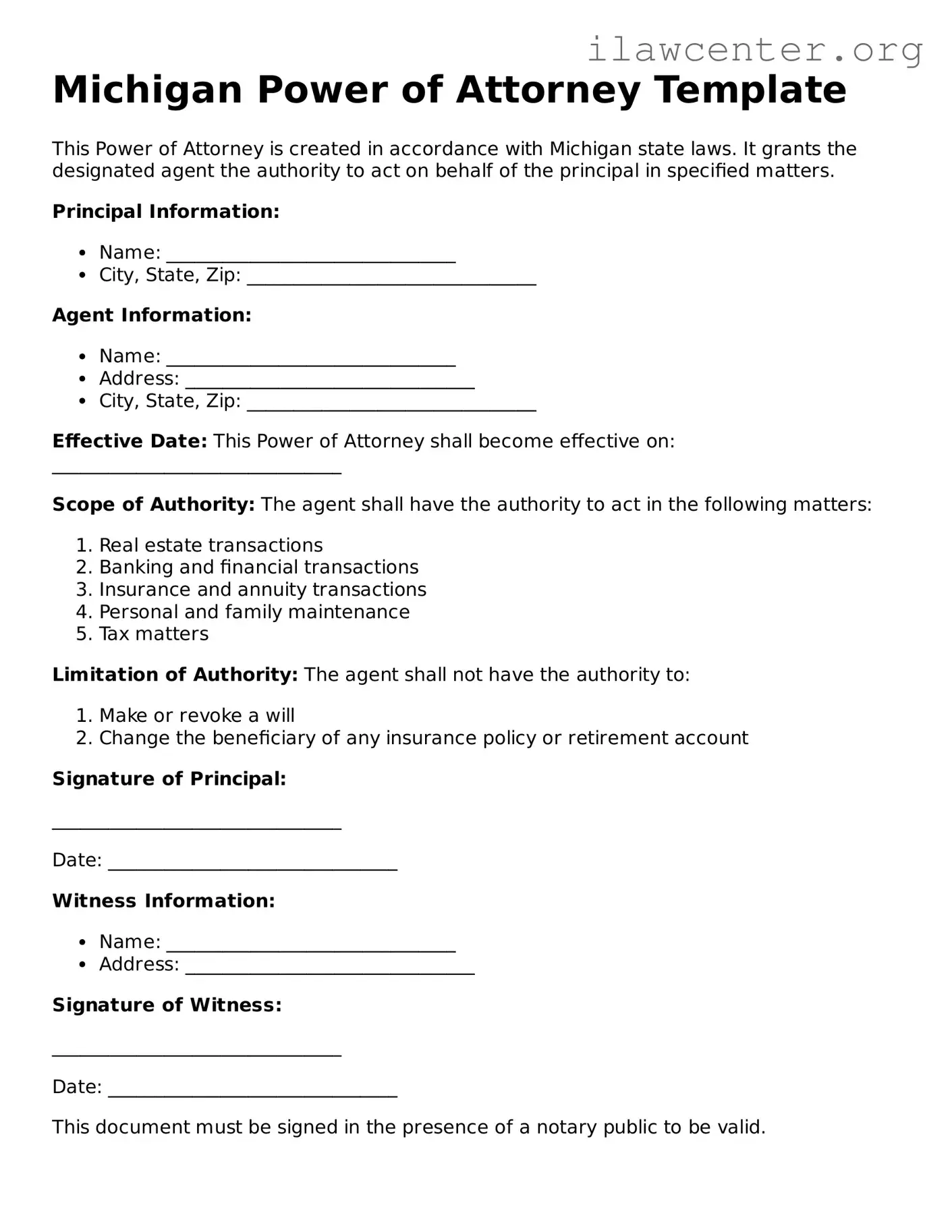 Attorney-Verified  Power of Attorney Document for Michigan