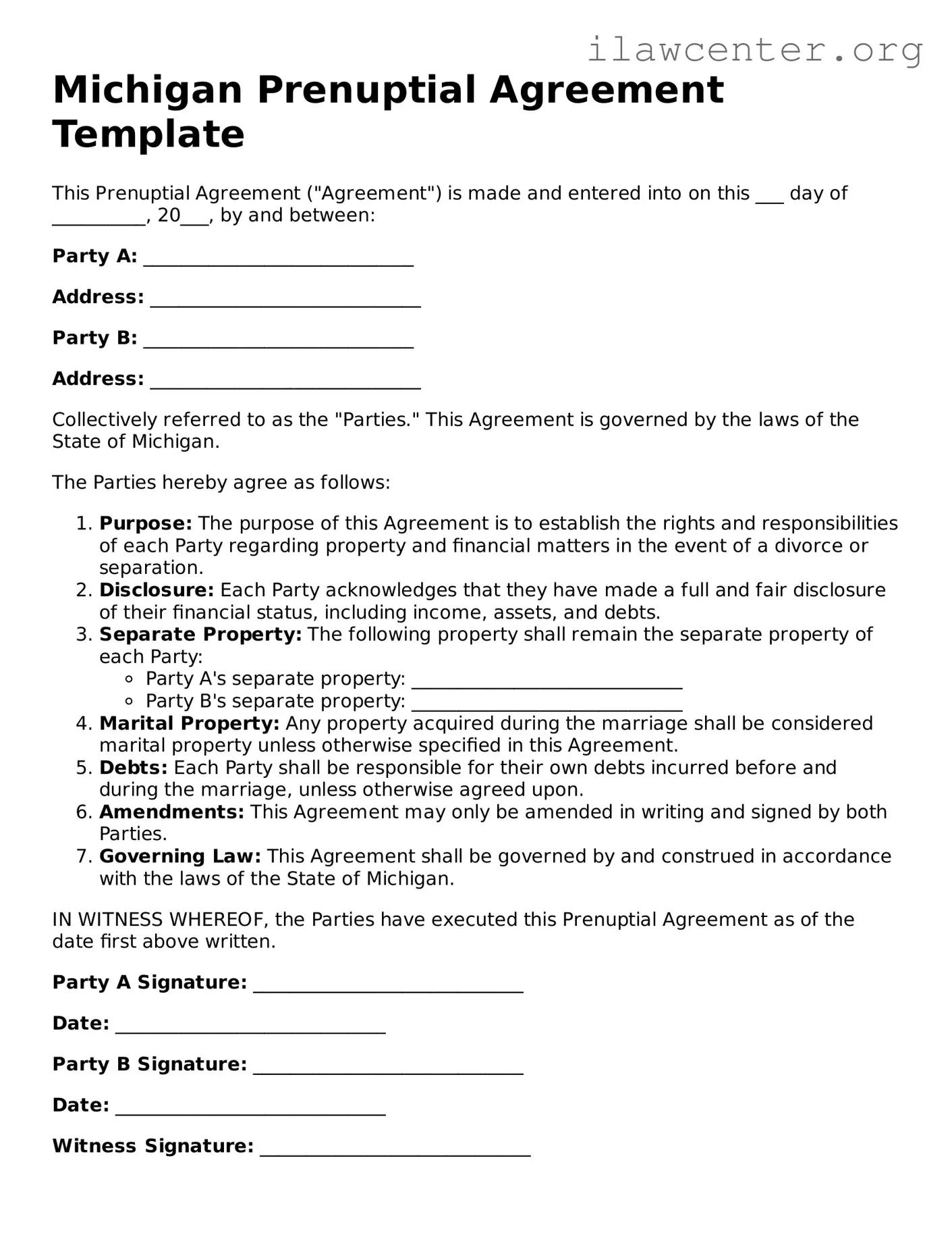 Attorney-Verified  Prenuptial Agreement Document for Michigan