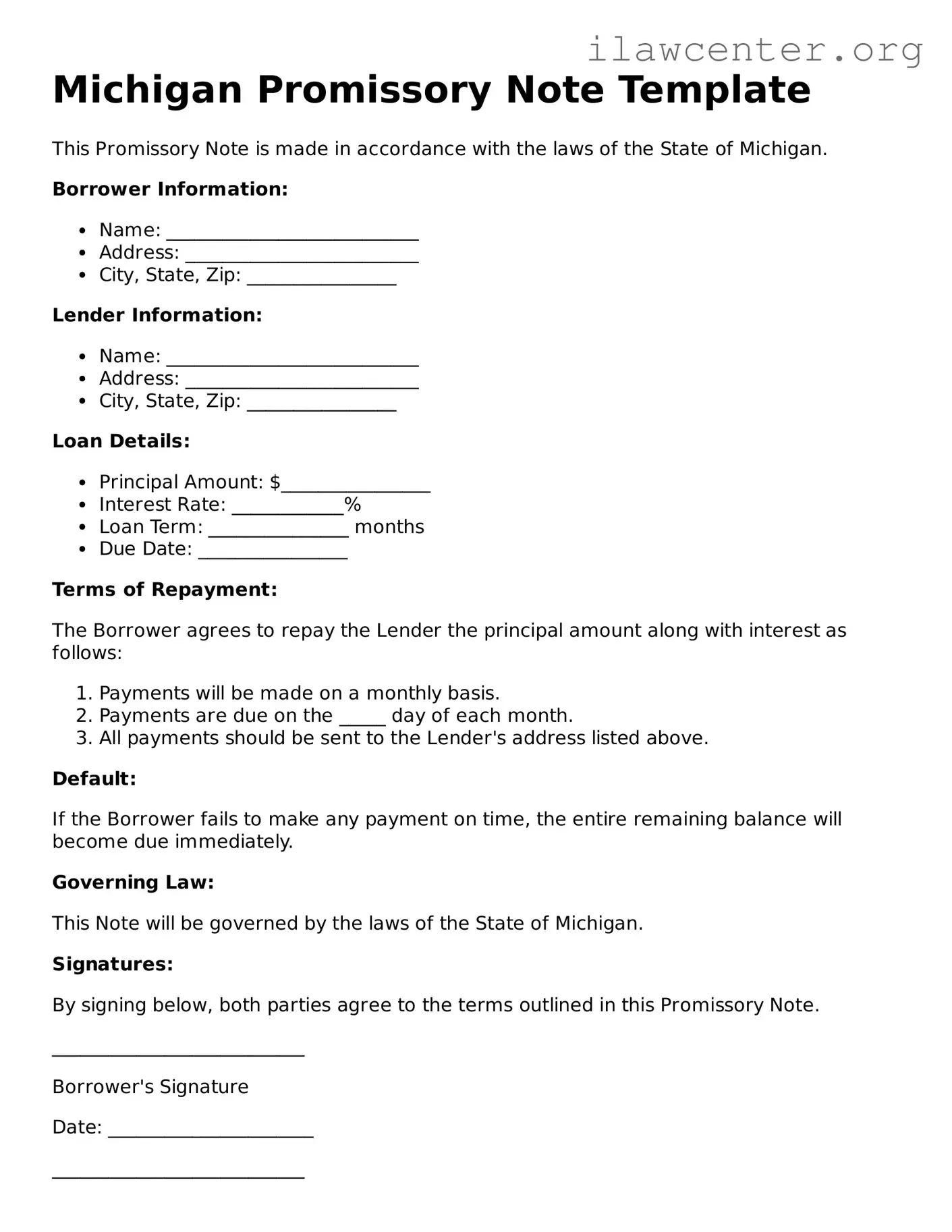 Attorney-Verified  Promissory Note Document for Michigan