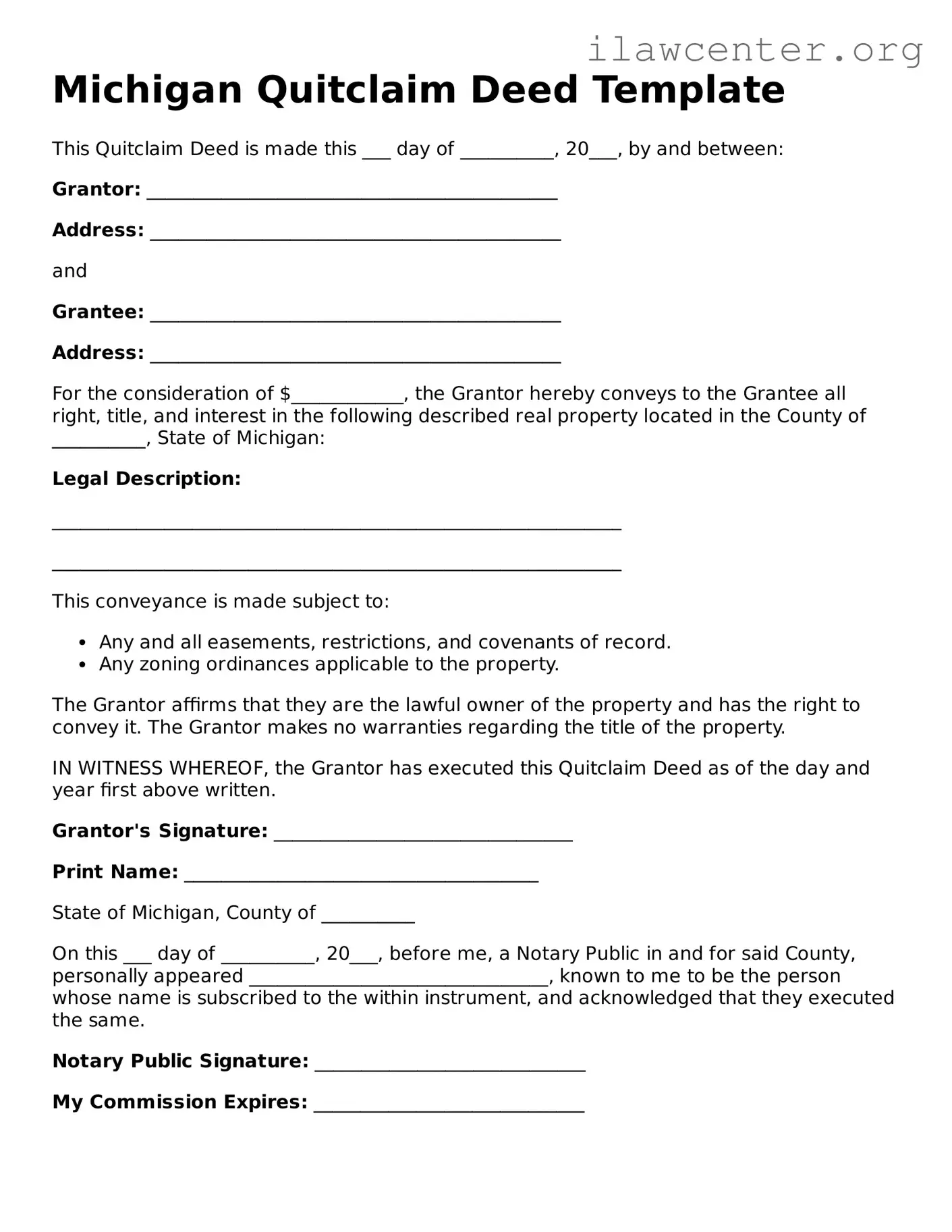 Attorney-Verified  Quitclaim Deed Document for Michigan