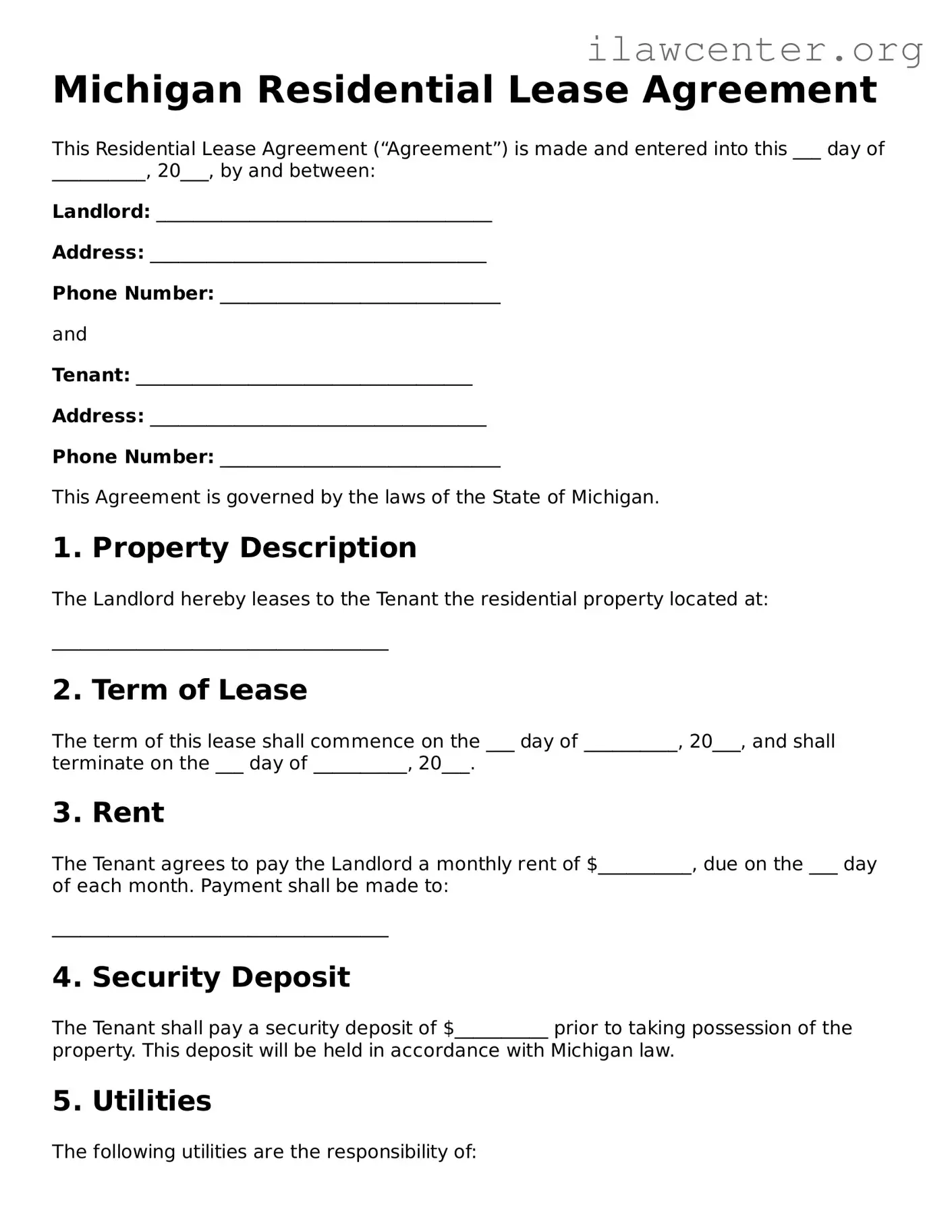 Attorney-Verified  Residential Lease Agreement Document for Michigan