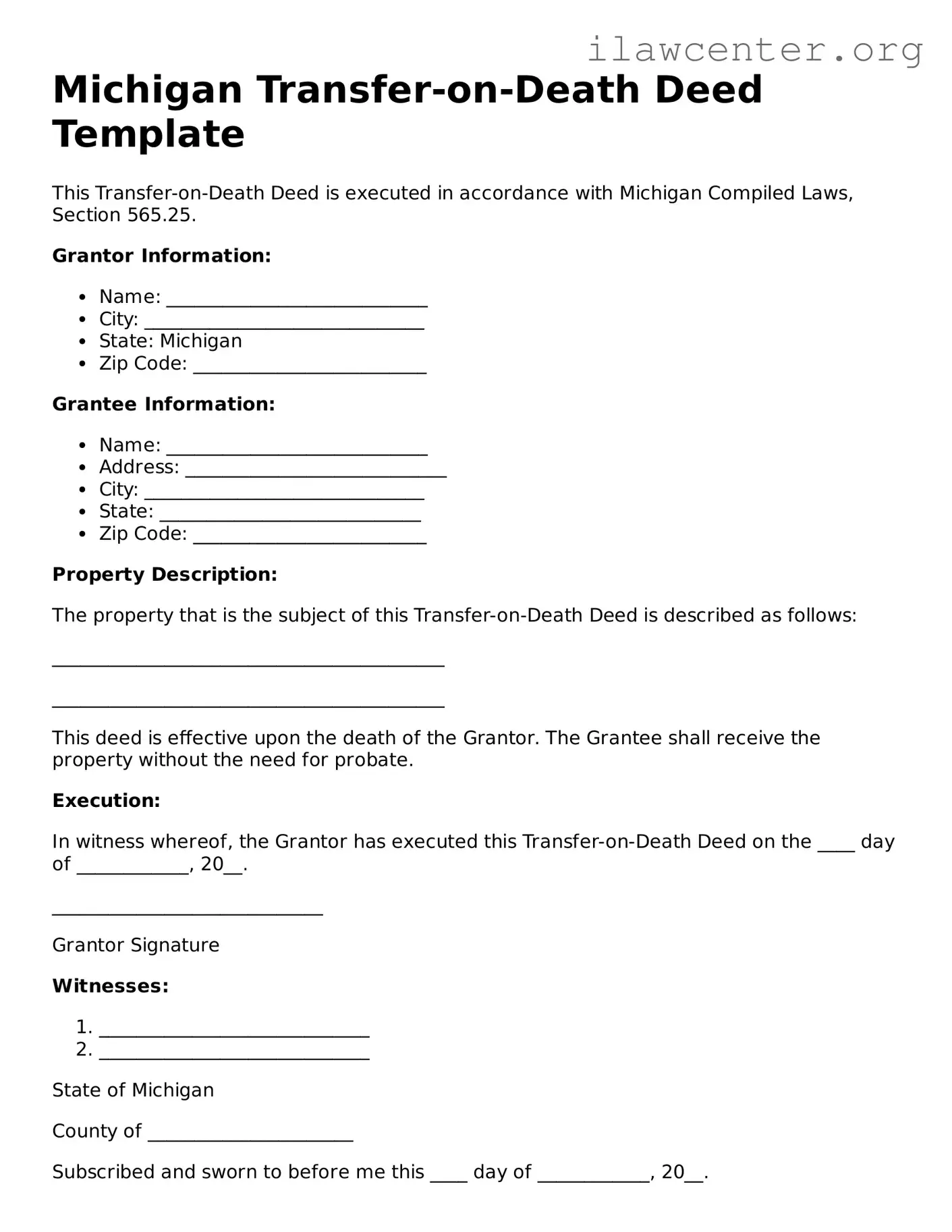 Attorney-Verified  Transfer-on-Death Deed Document for Michigan