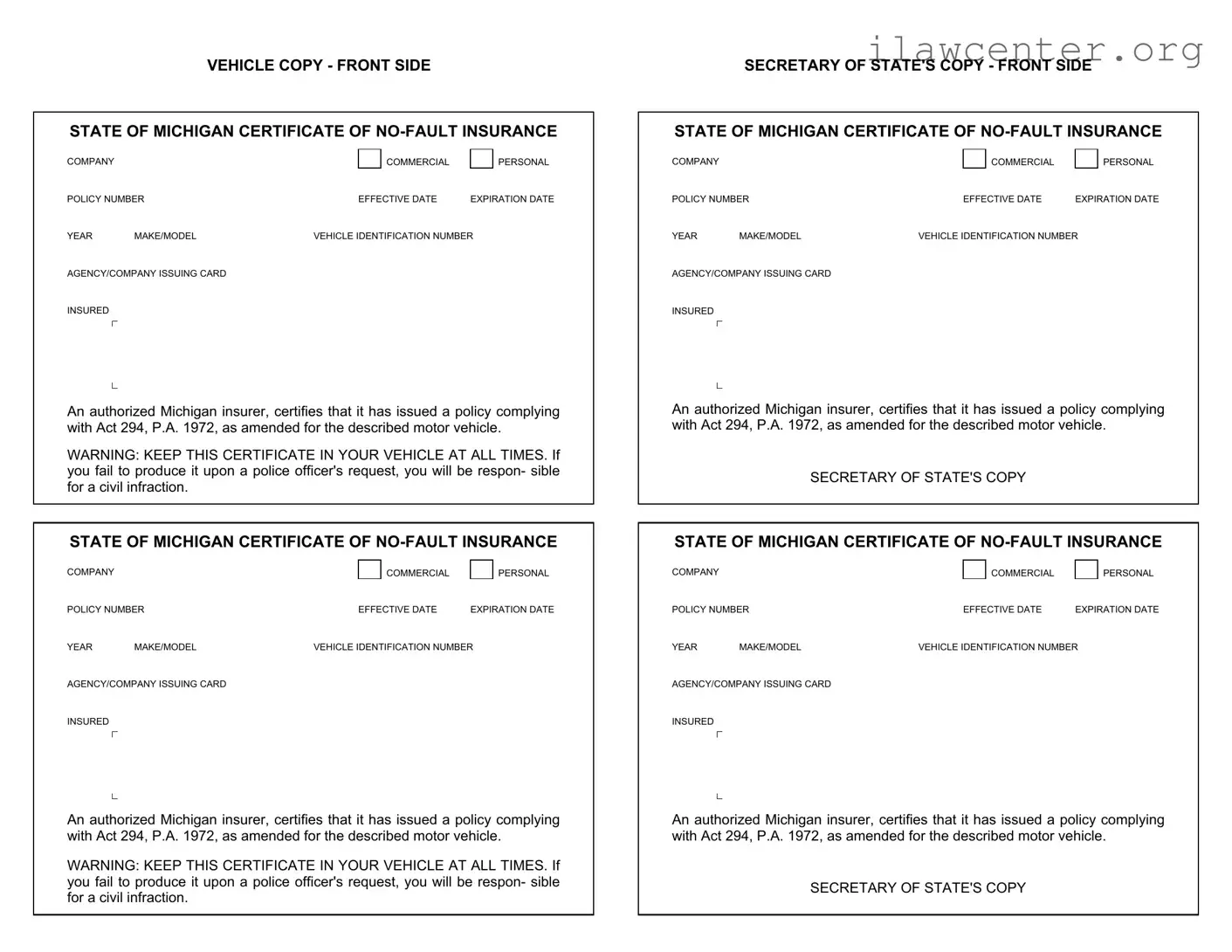 Michigan No Fault Insurance PDF Template
