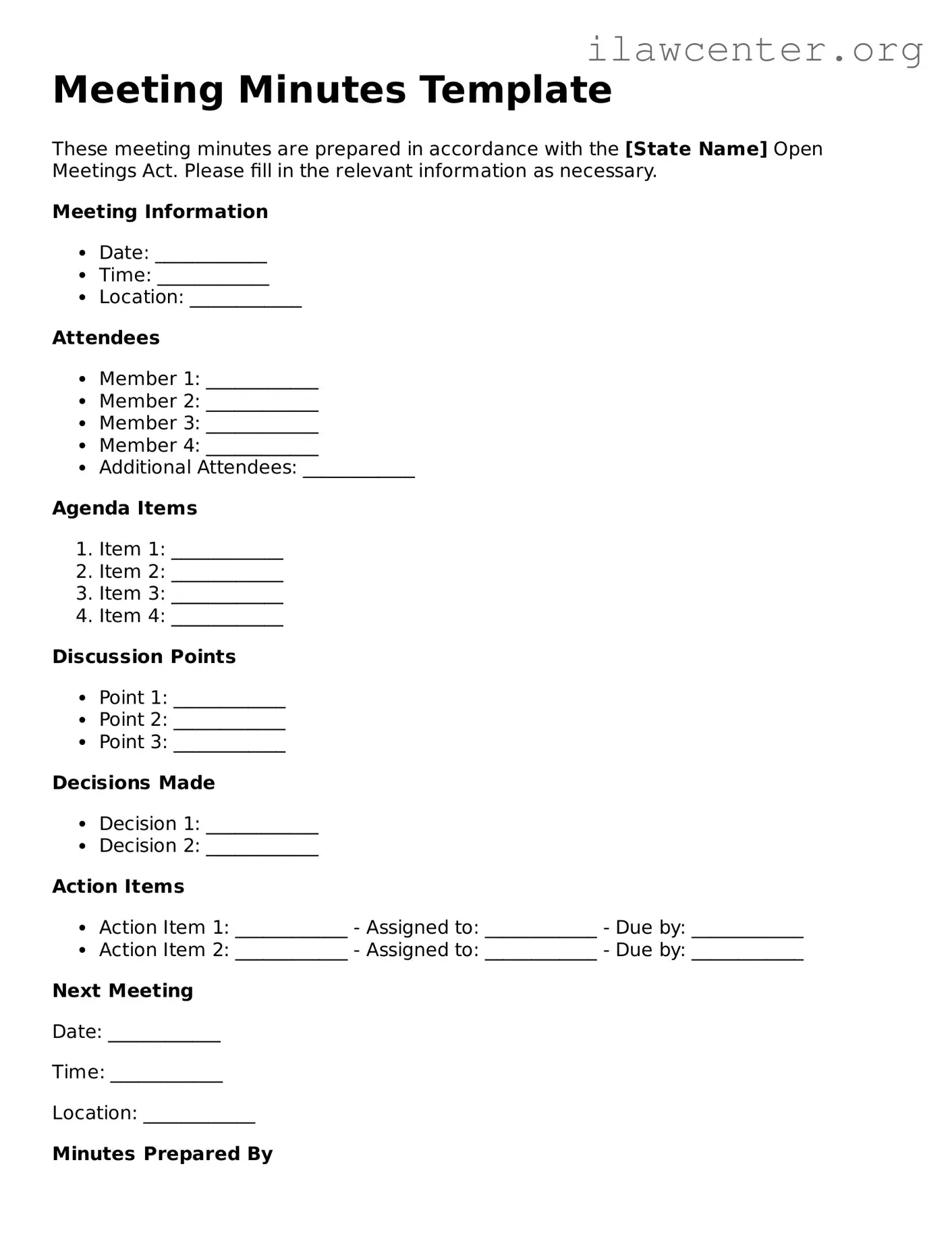 Fillable Meeting Minutes Document