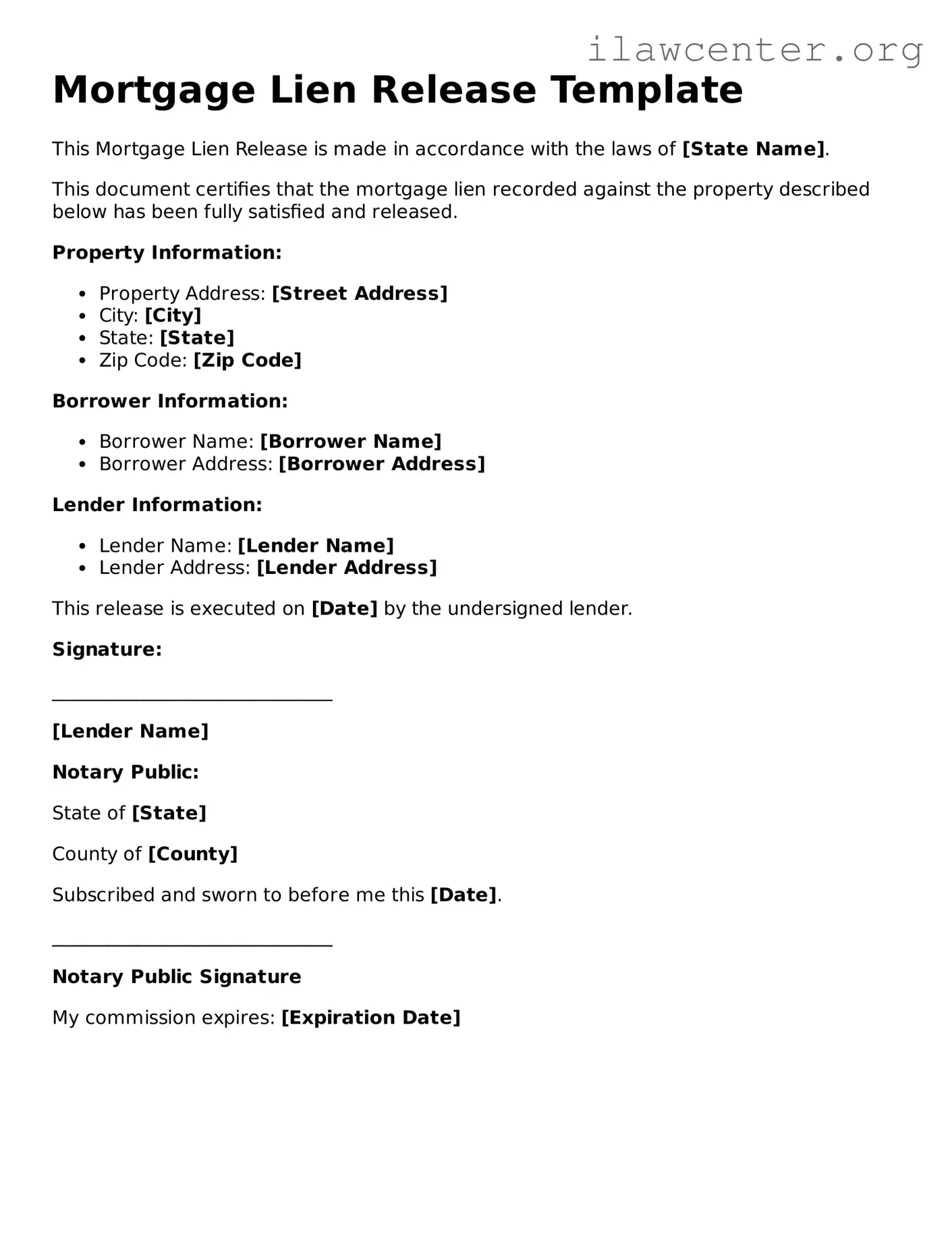 Fillable Mortgage Lien Release Document
