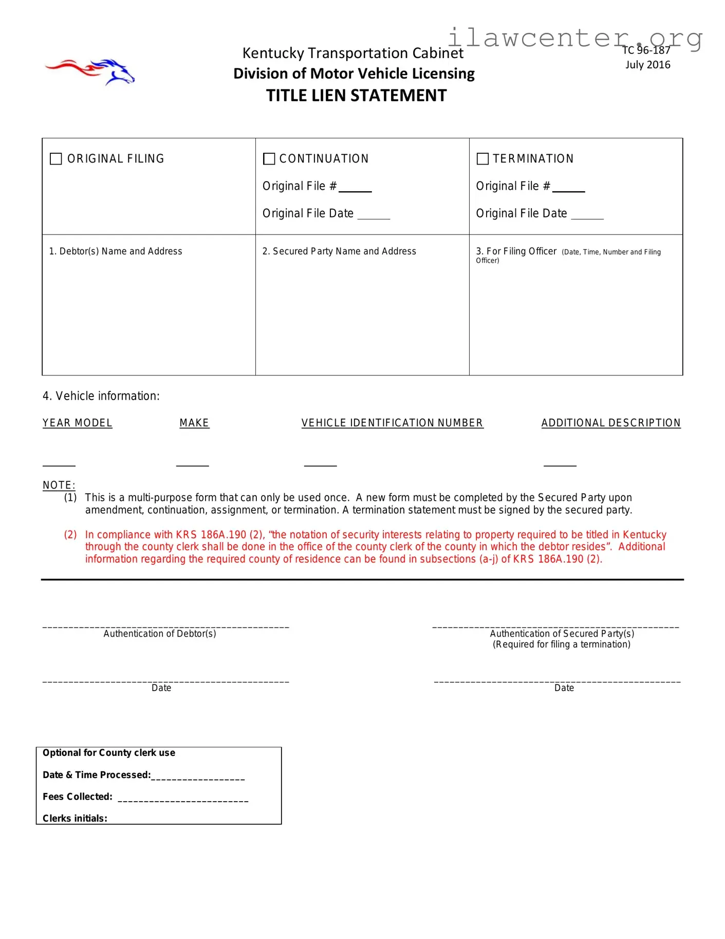 Kentucky Tc 96 187 PDF Template