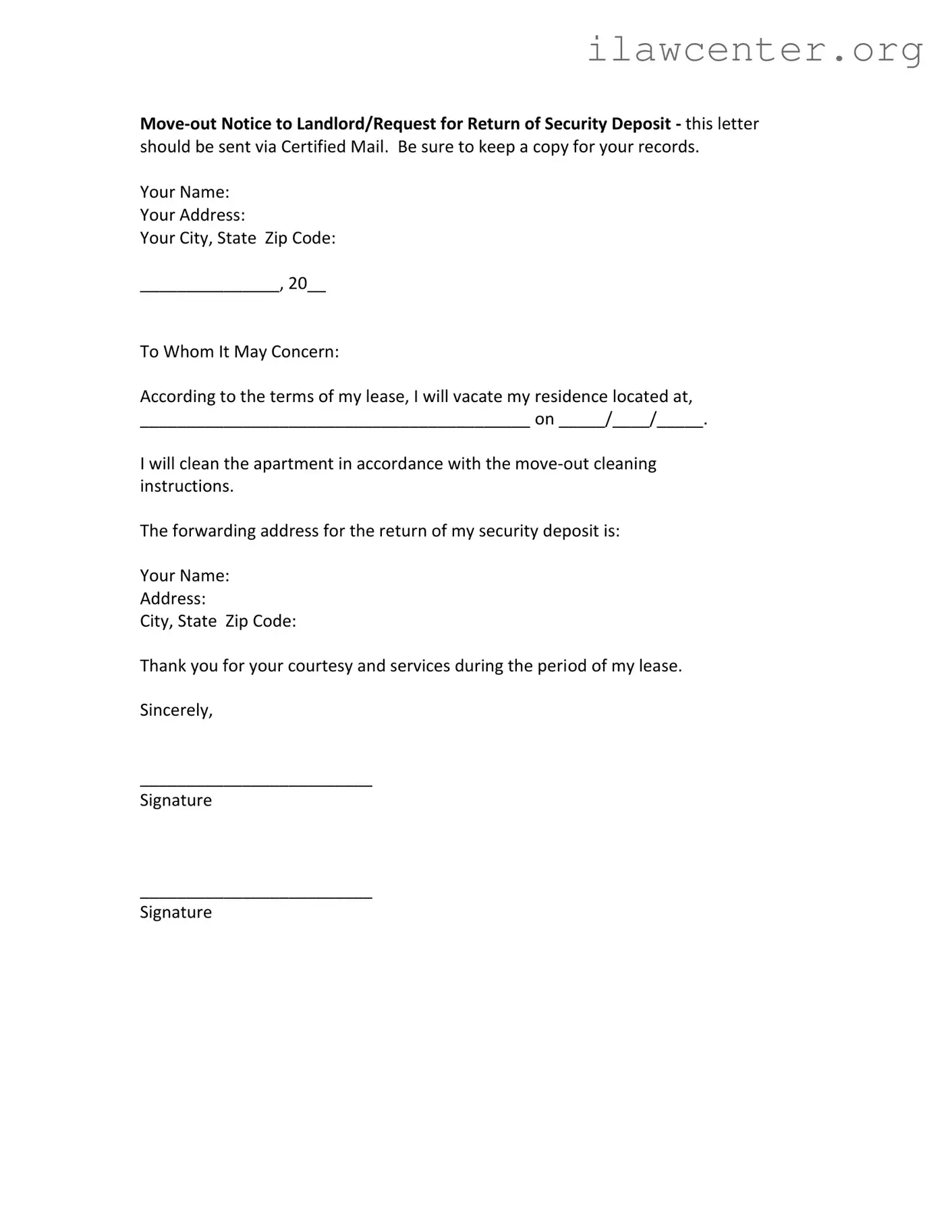 Move Out Notice Letter PDF Template