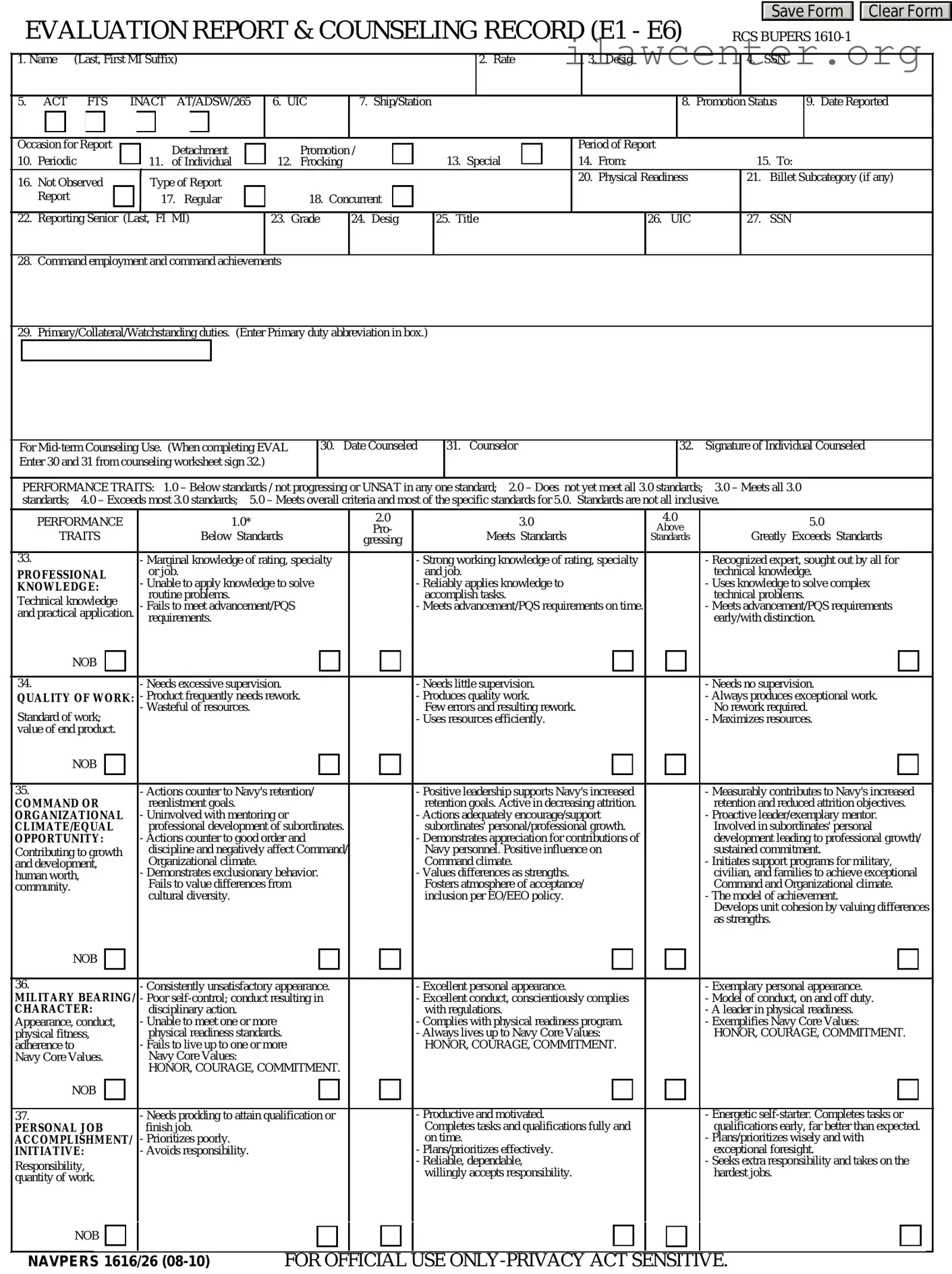 Navy Evaluation PDF Template