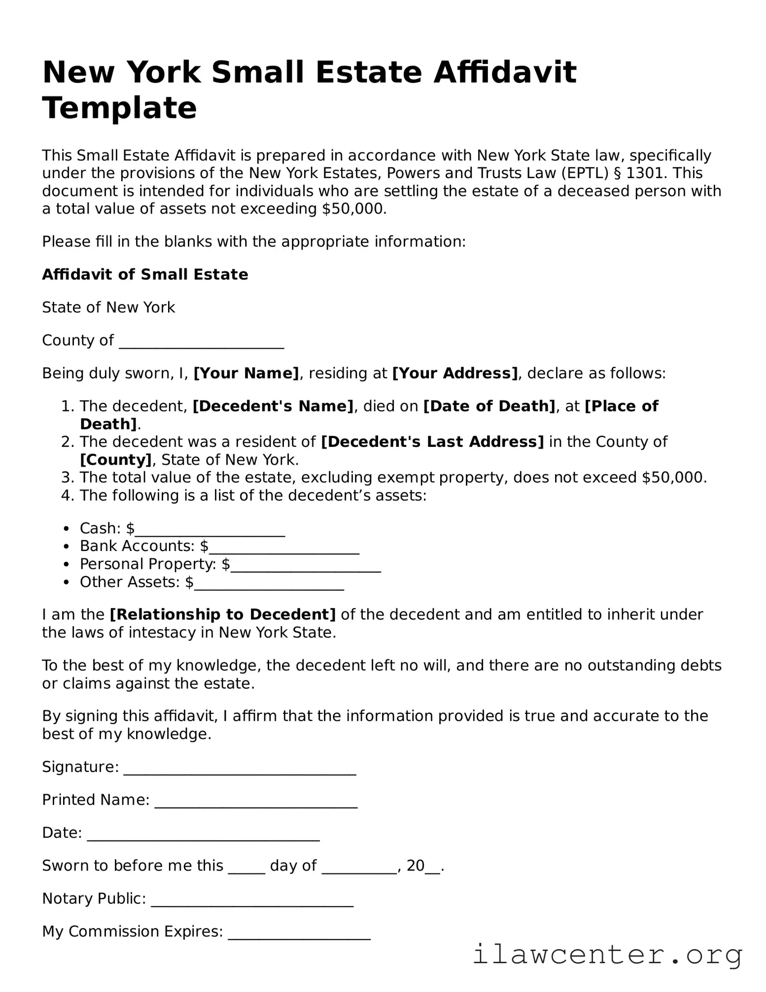 Attorney-Verified  Small Estate Affidavit Document for New York