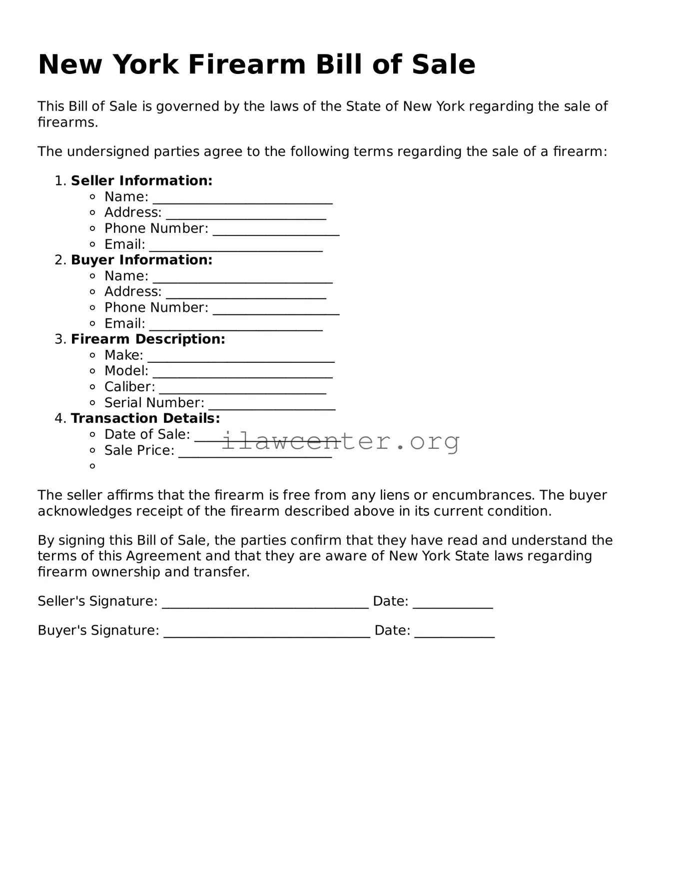 Attorney-Verified  Firearm Bill of Sale Document for New York