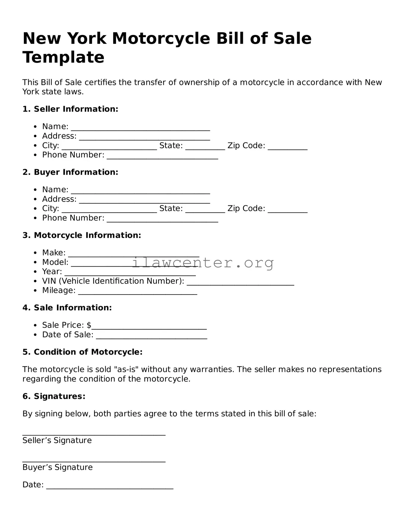 Attorney-Verified  Motorcycle Bill of Sale Document for New York