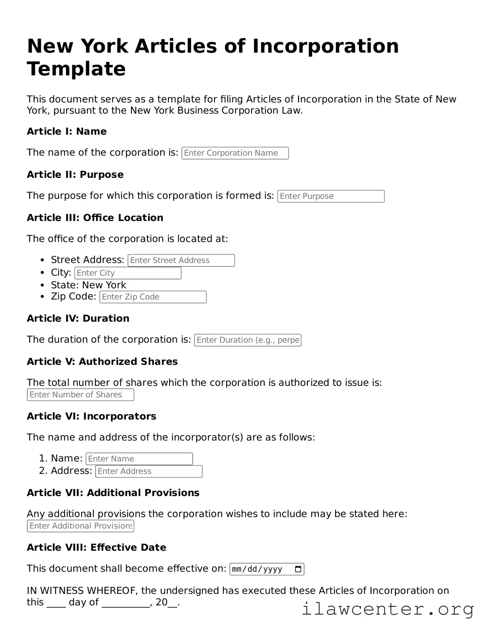 Attorney-Verified  Articles of Incorporation Document for New York