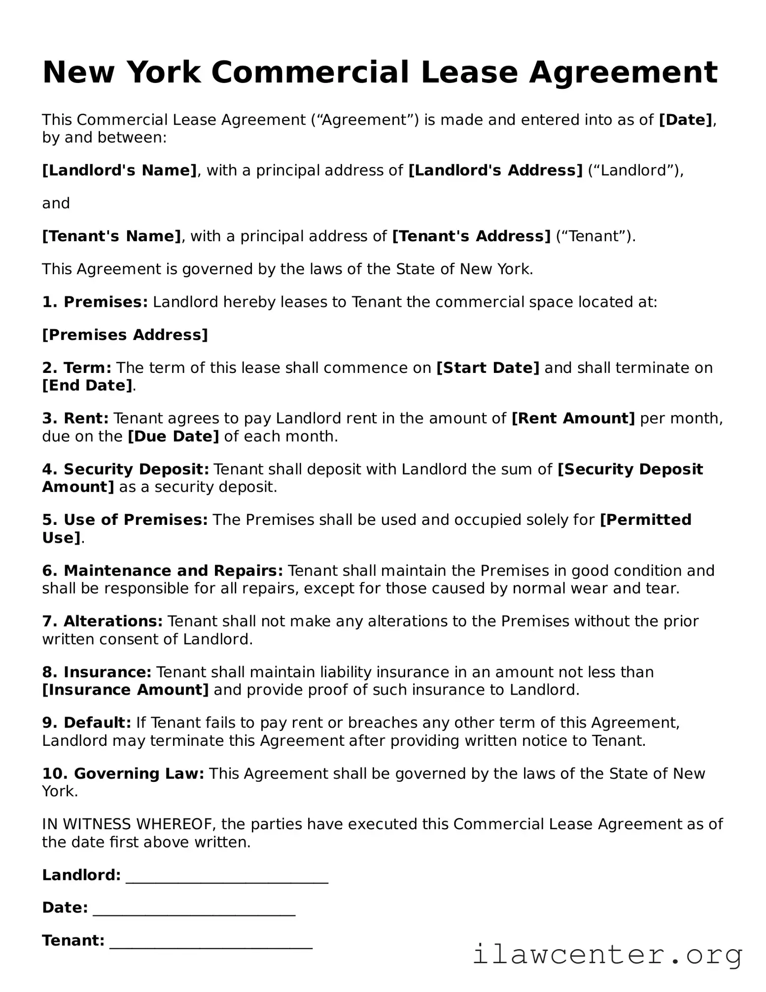 Attorney-Verified  Commercial Lease Agreement Document for New York