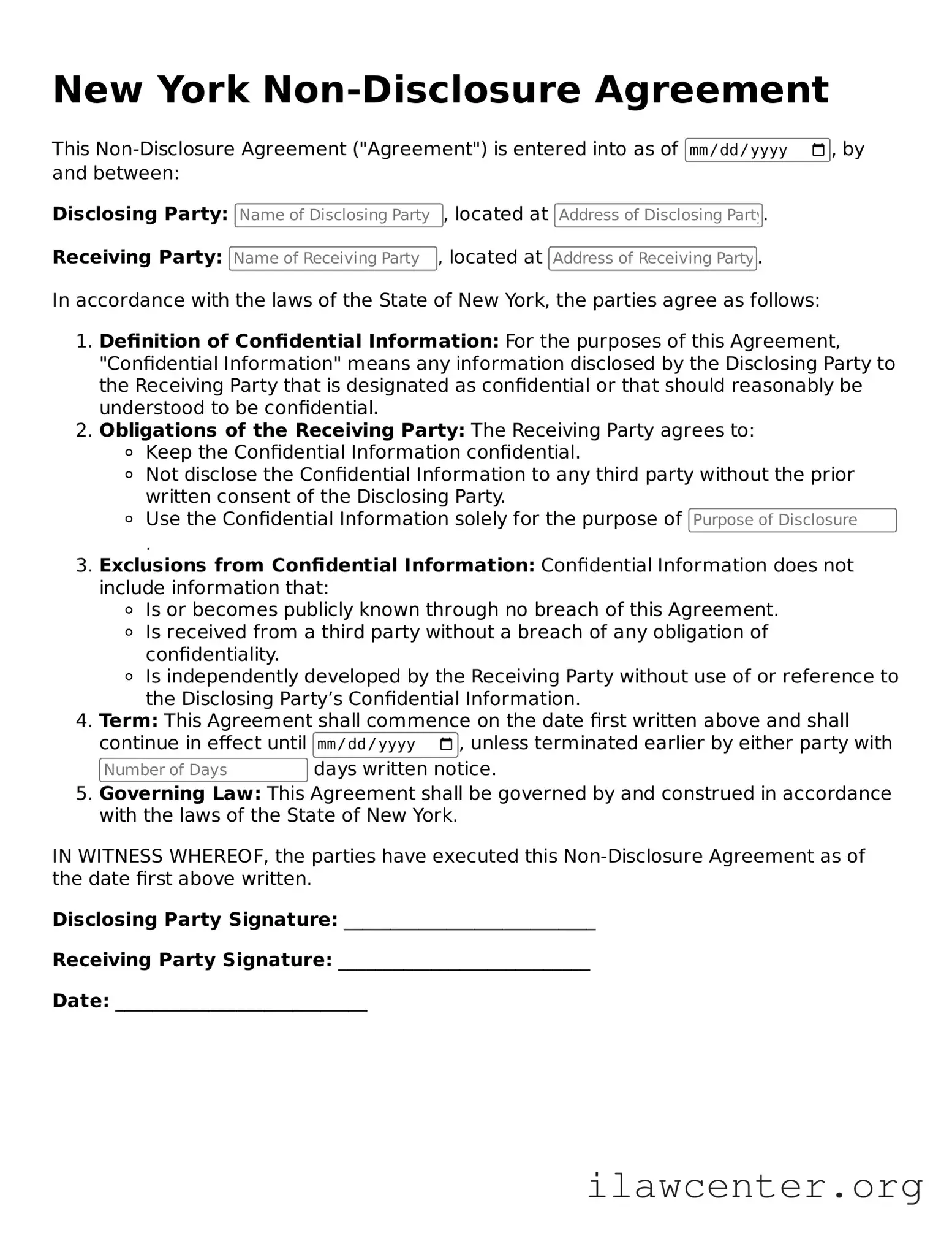 Attorney-Verified  Non-disclosure Agreement Document for New York