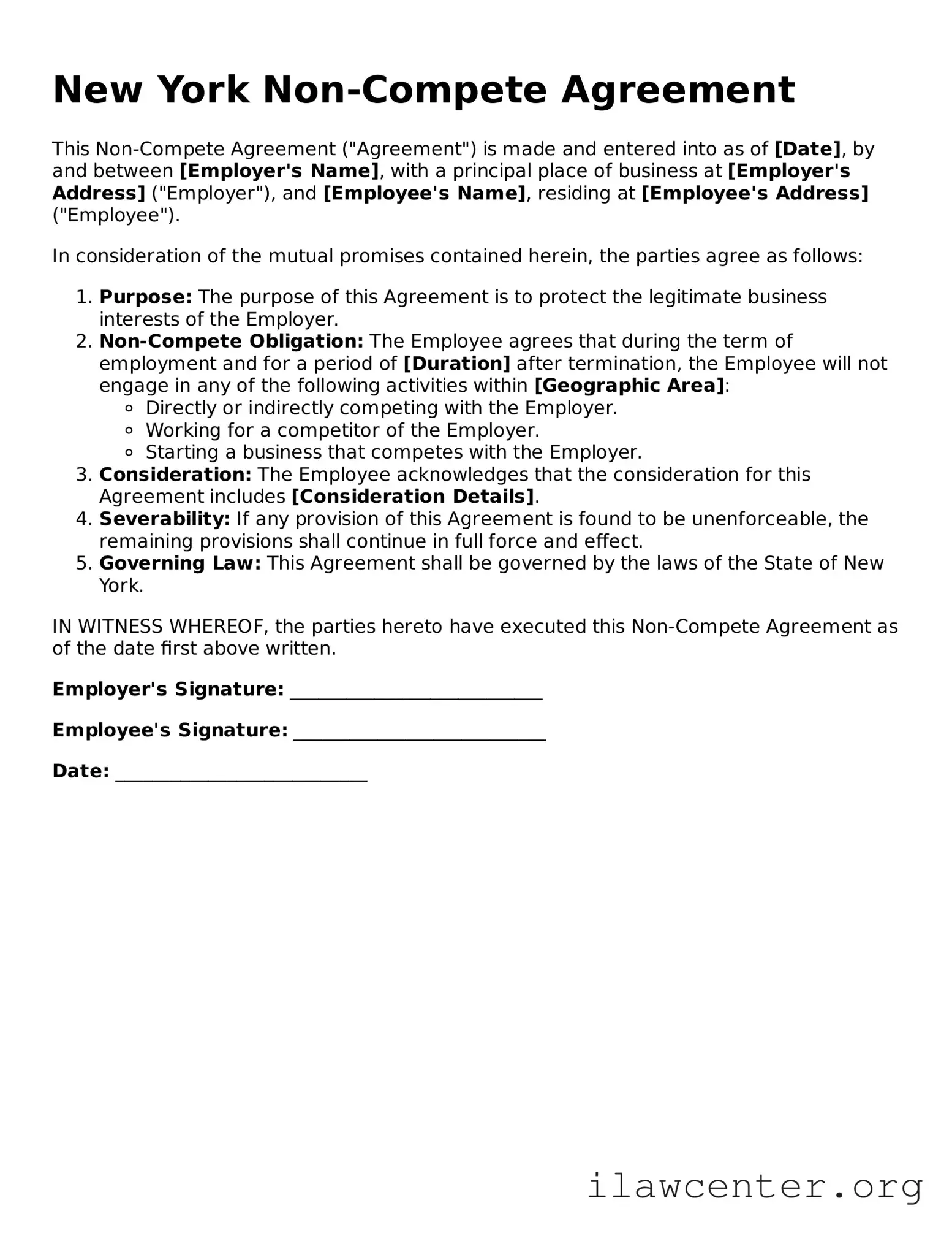 Attorney-Verified  Non-compete Agreement Document for New York