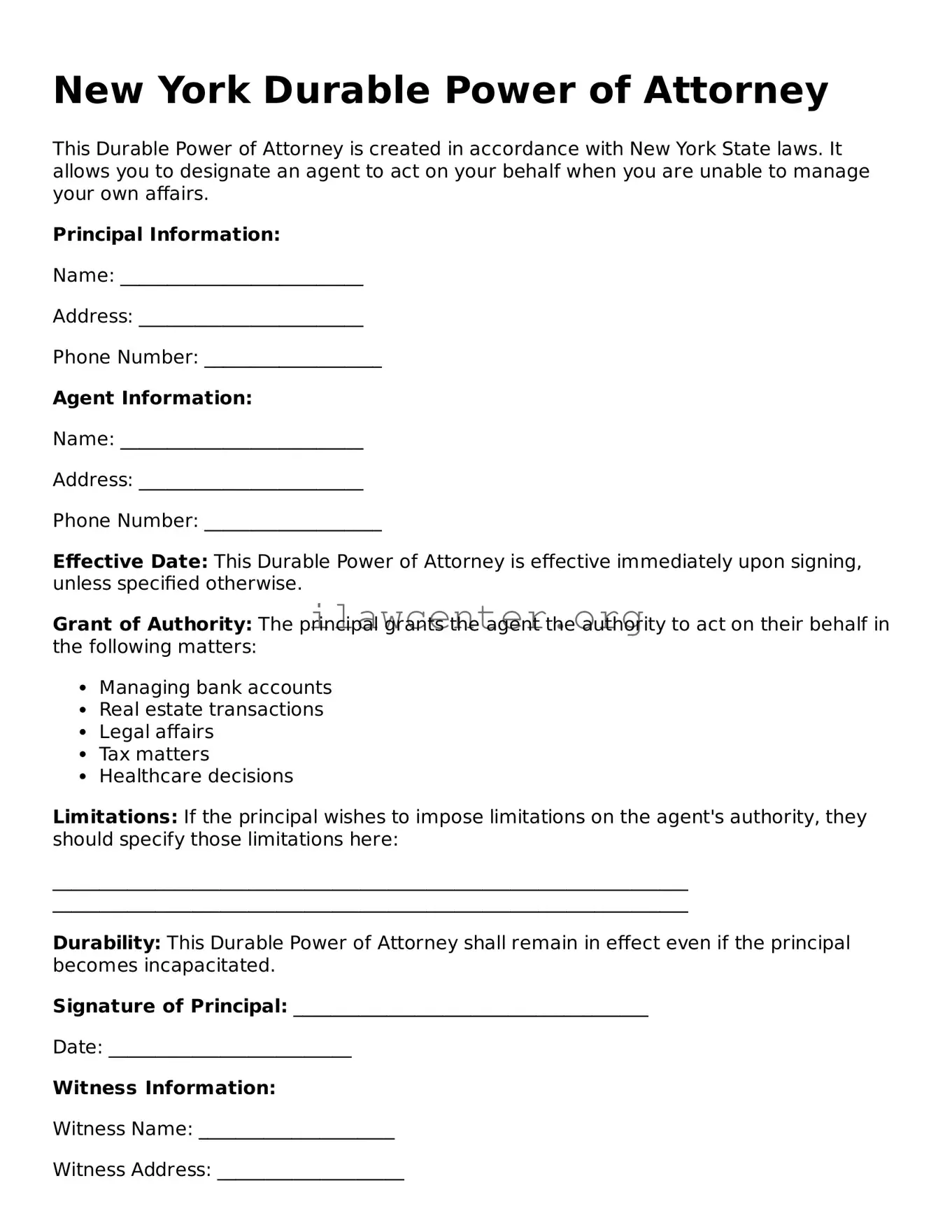 Attorney-Verified  Durable Power of Attorney Document for New York