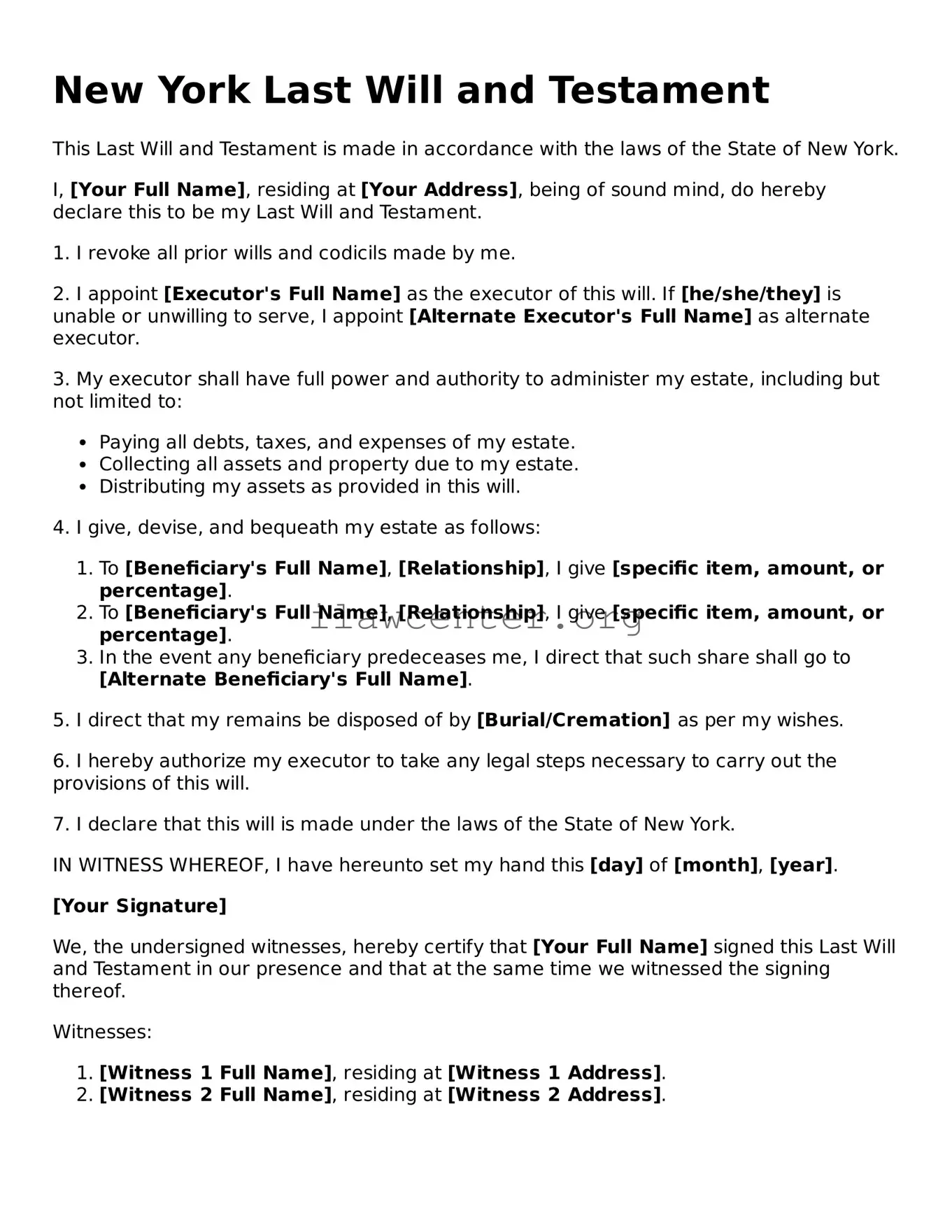 Attorney-Verified  Last Will and Testament Document for New York