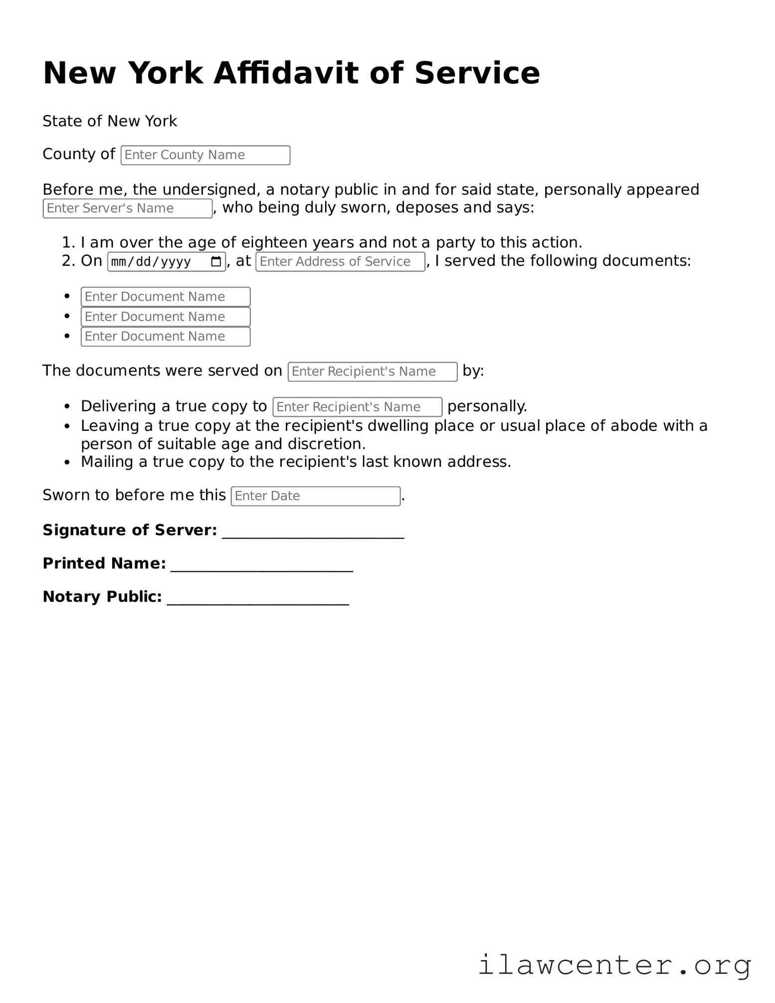 Attorney-Verified  Affidavit of Service Document for New York