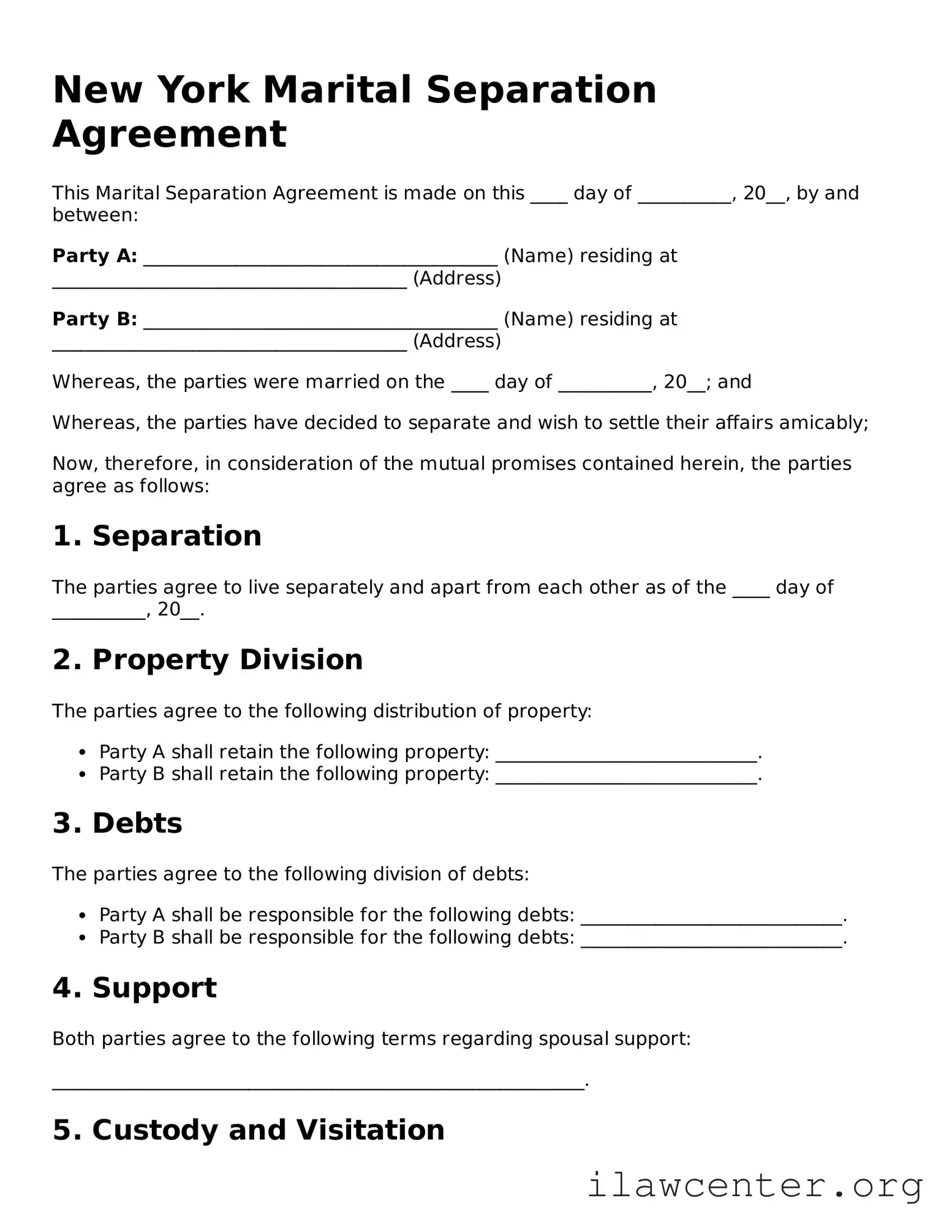 Attorney-Verified  Marital Separation Agreement Document for New York