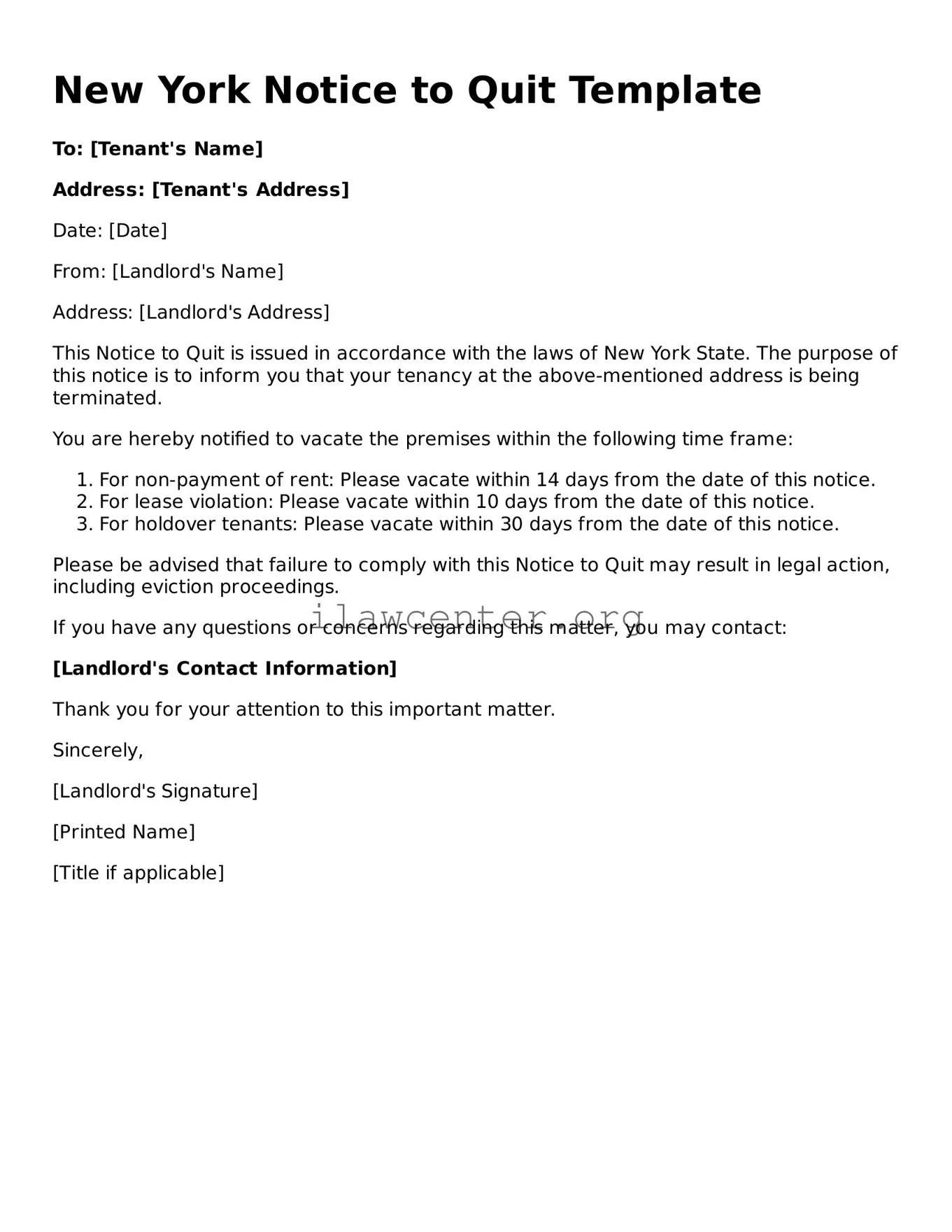 Attorney-Verified  Notice to Quit Document for New York