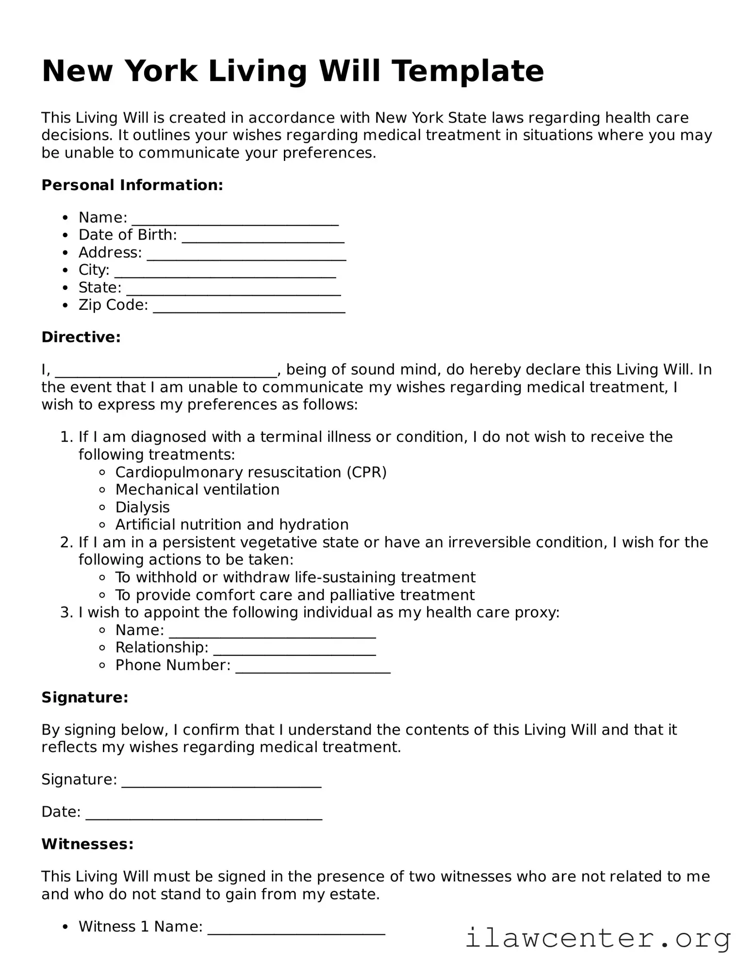 Attorney-Verified  Living Will Document for New York