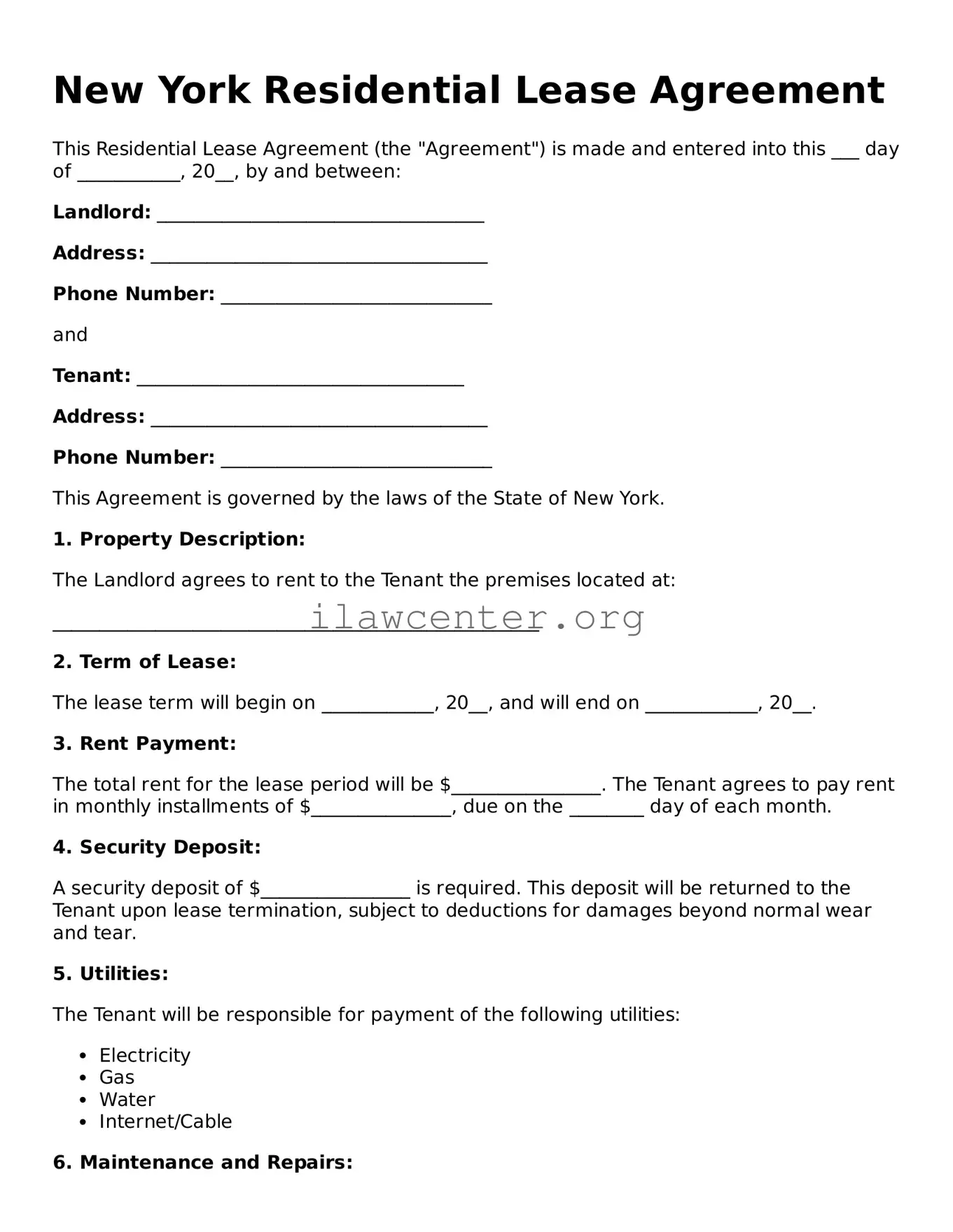 Attorney-Verified  Residential Lease Agreement Document for New York