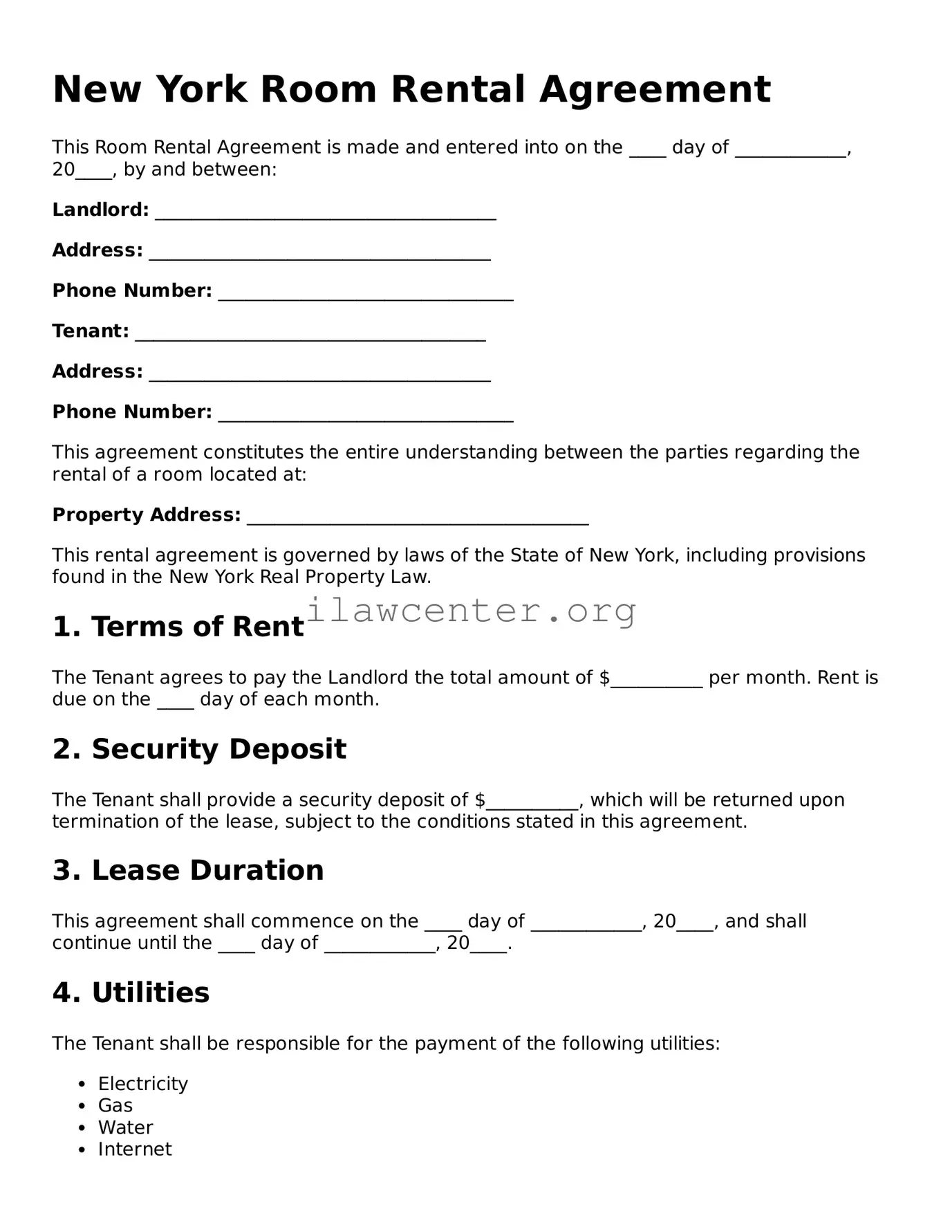 Attorney-Verified  Room Rental Agreement Document for New York