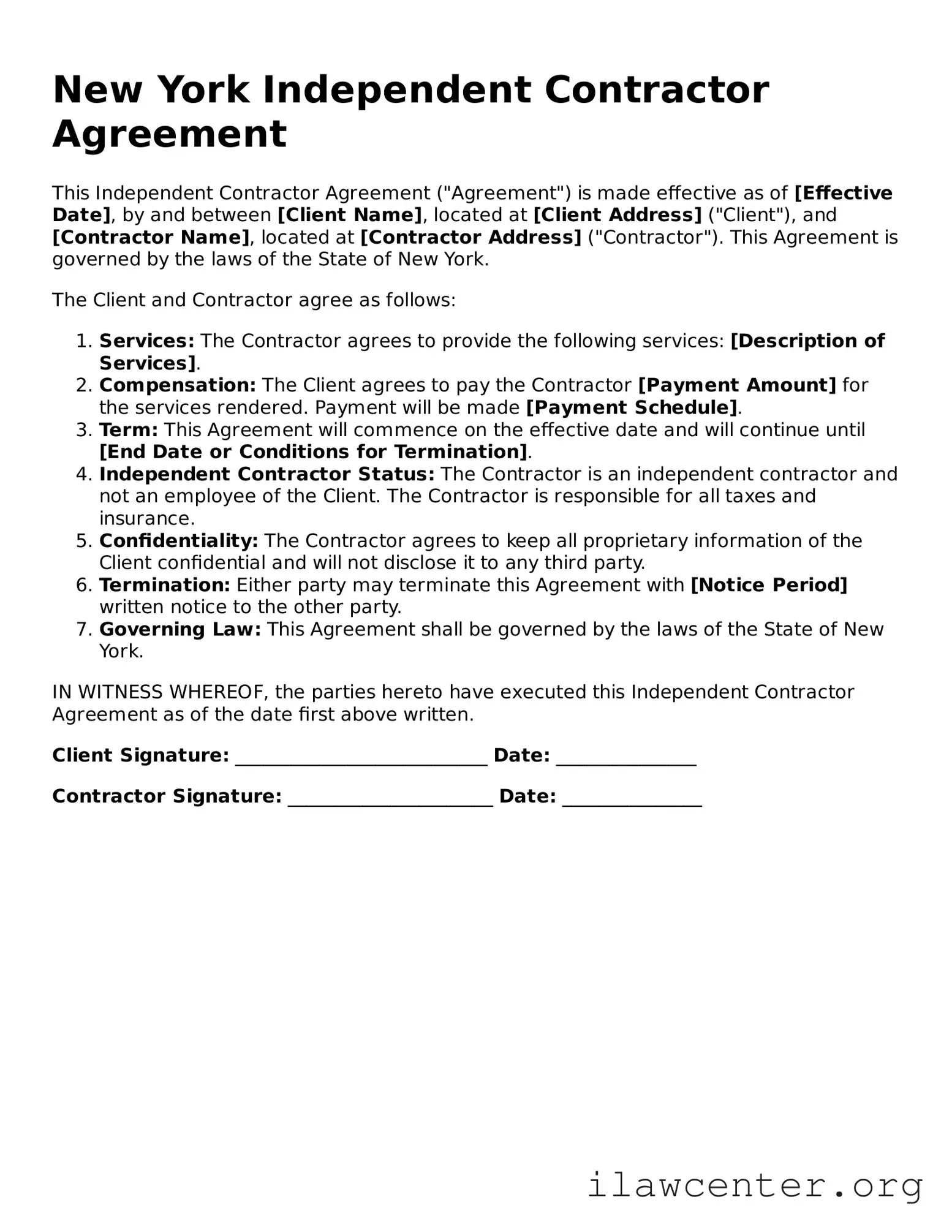 Attorney-Verified  Independent Contractor Agreement Document for New York