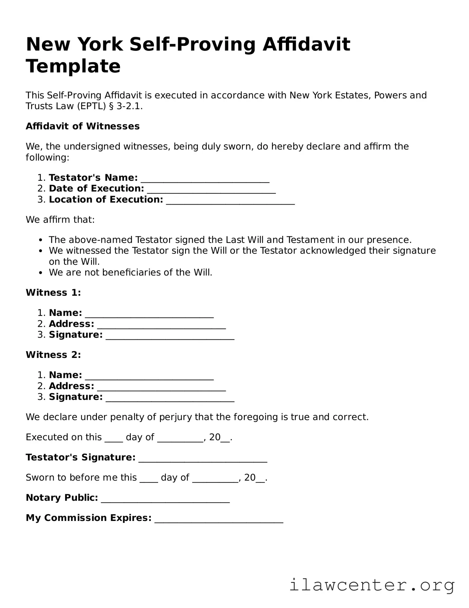 Attorney-Verified  Self-Proving Affidavit Document for New York