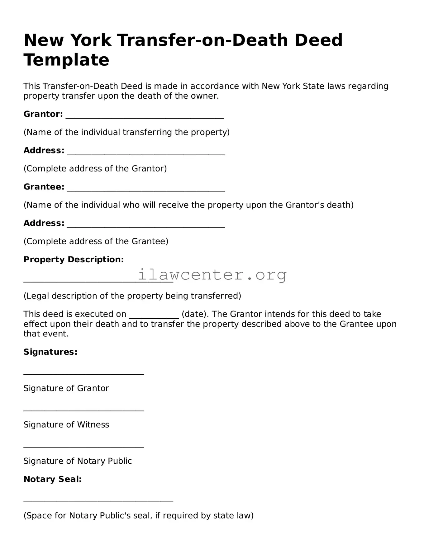 Attorney-Verified  Transfer-on-Death Deed Document for New York