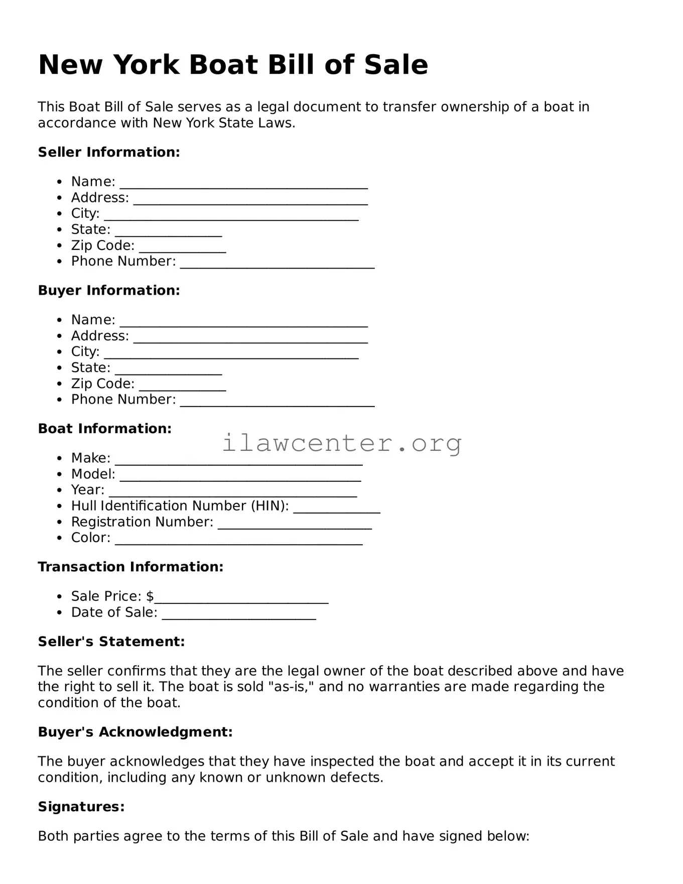 Attorney-Verified  Boat Bill of Sale Document for New York
