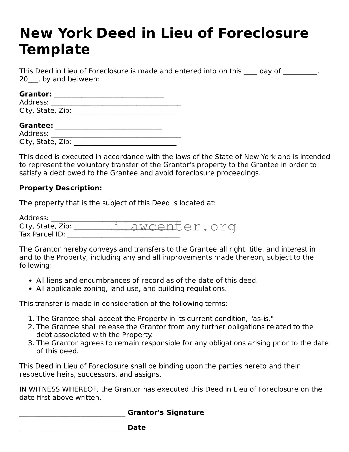 Attorney-Verified  Deed in Lieu of Foreclosure Document for New York