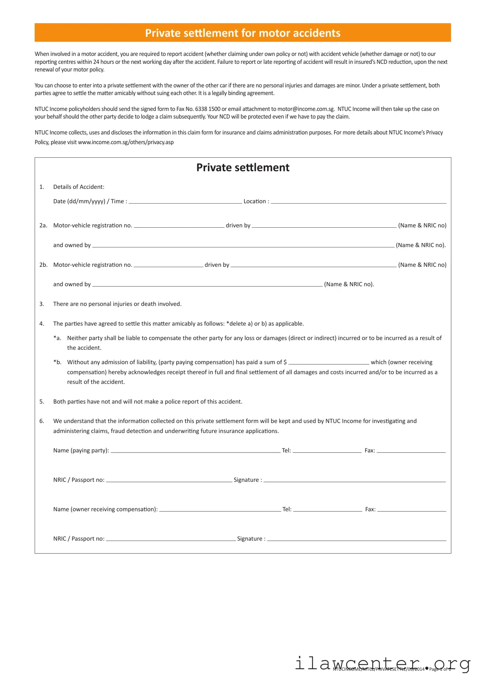 Settlement Motor Accident PDF Template