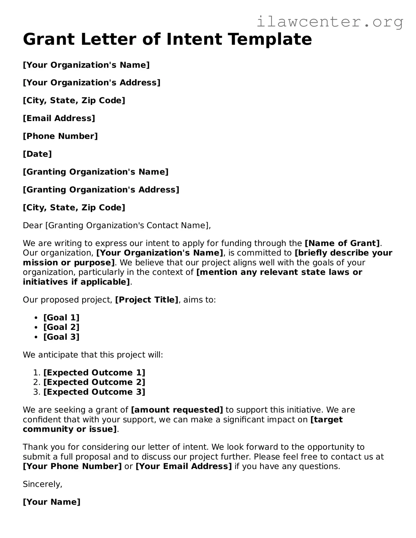 Fillable Grant Letter of Intent Document