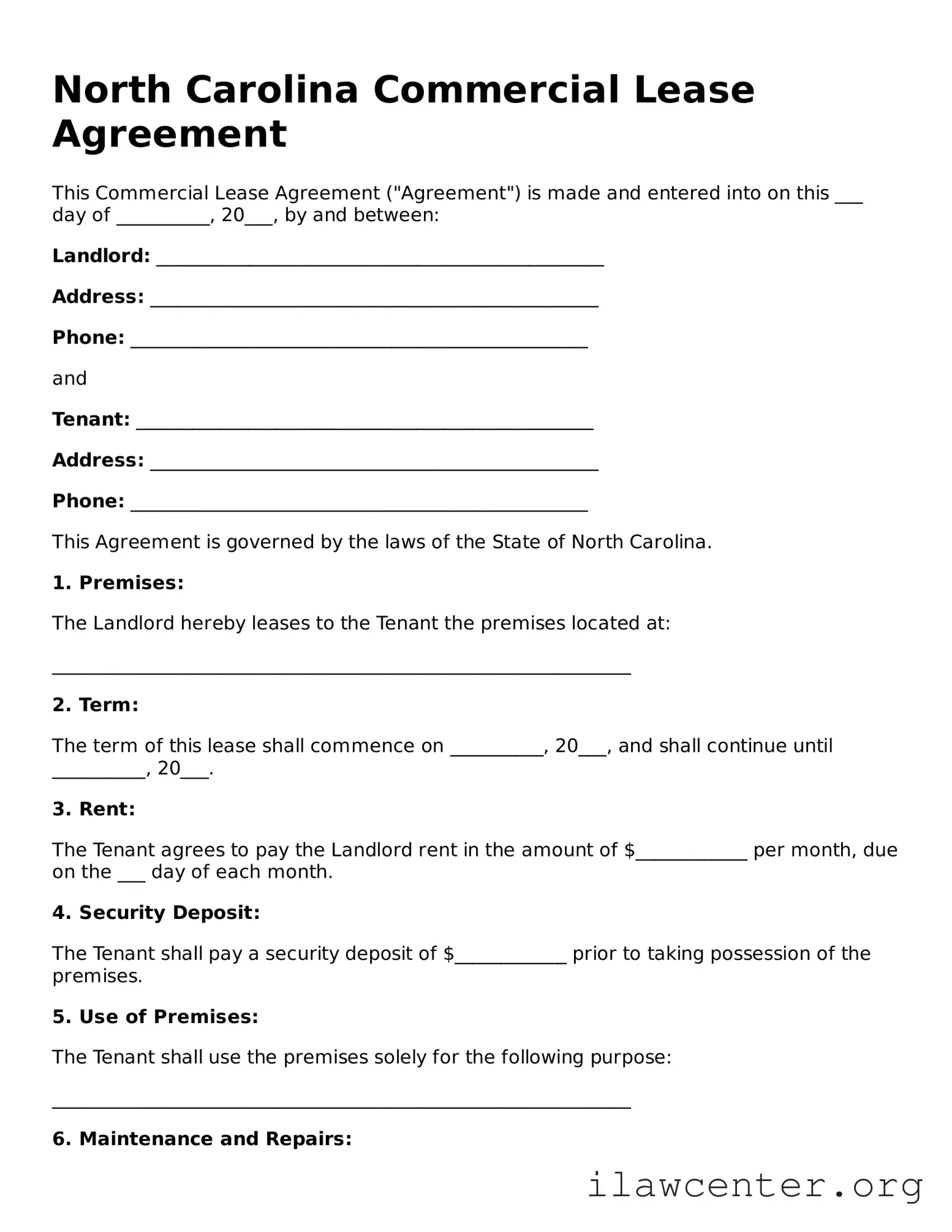 Attorney-Verified  Commercial Lease Agreement Document for North Carolina