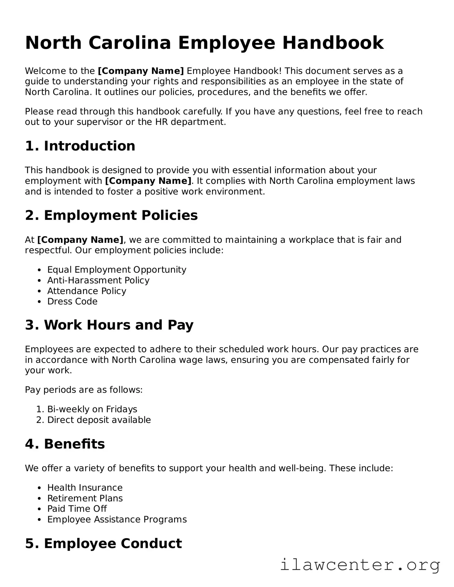 Attorney-Verified  Employee Handbook Document for North Carolina
