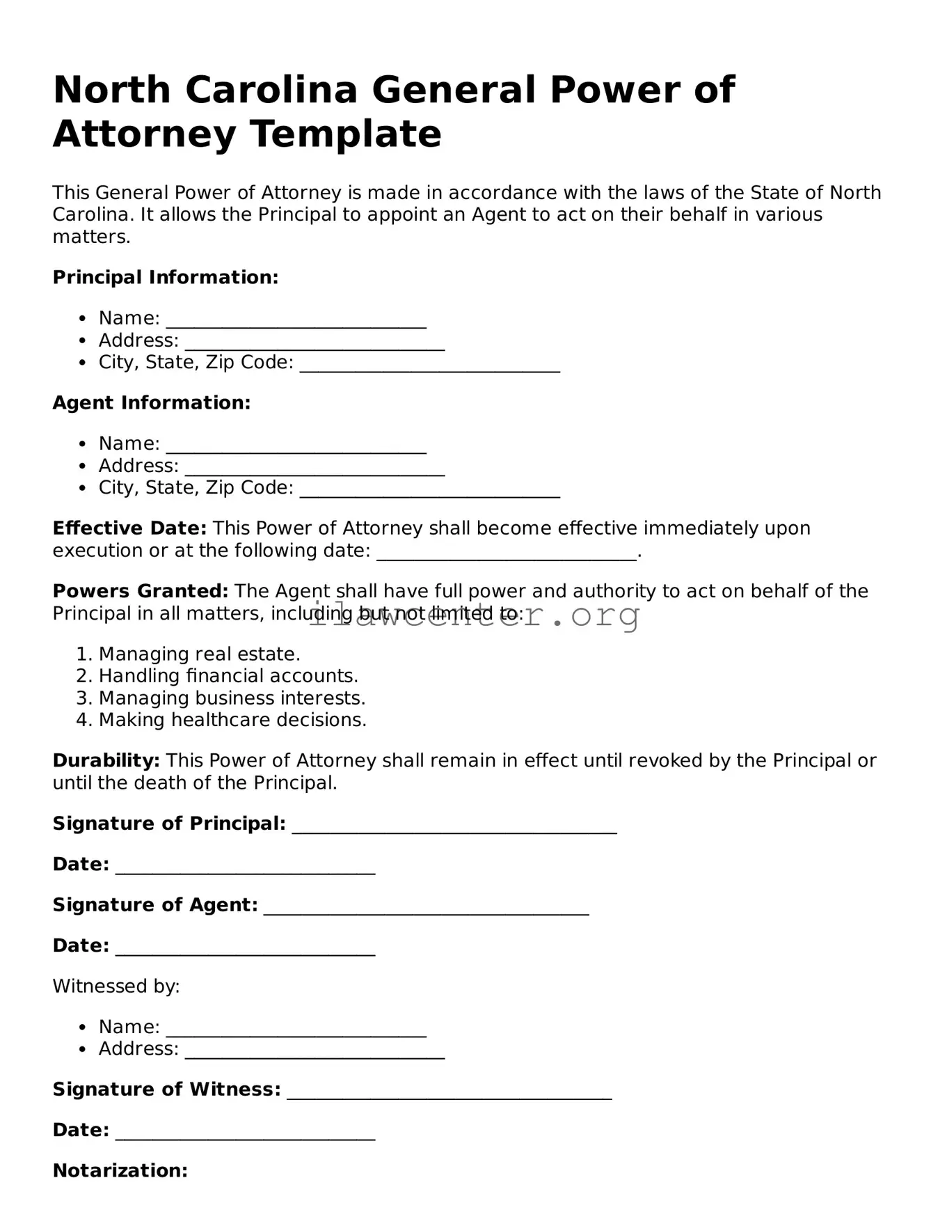 Attorney-Verified  General Power of Attorney Document for North Carolina