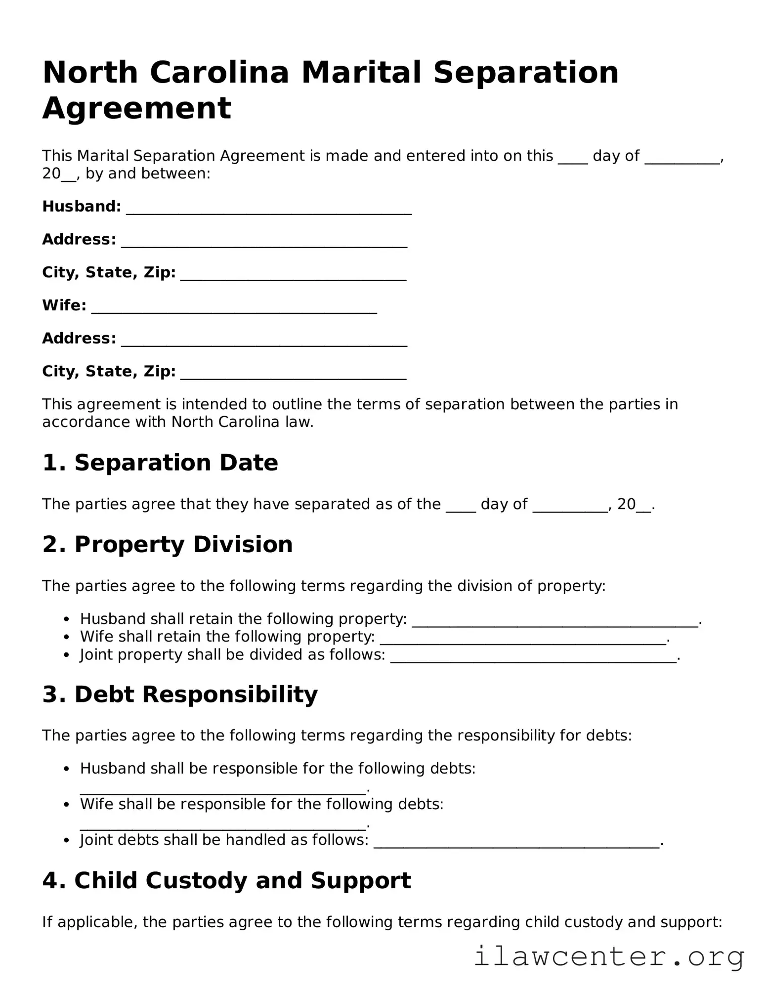 Attorney-Verified  Marital Separation Agreement Document for North Carolina
