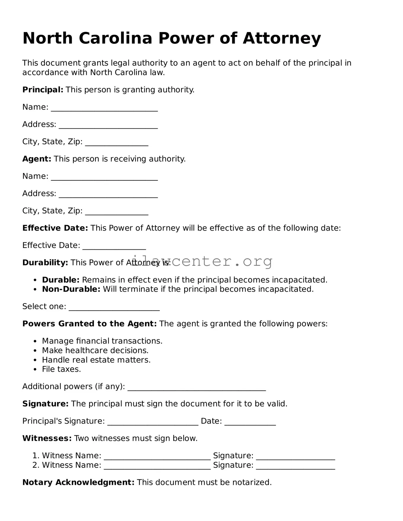 Attorney-Verified  Power of Attorney Document for North Carolina