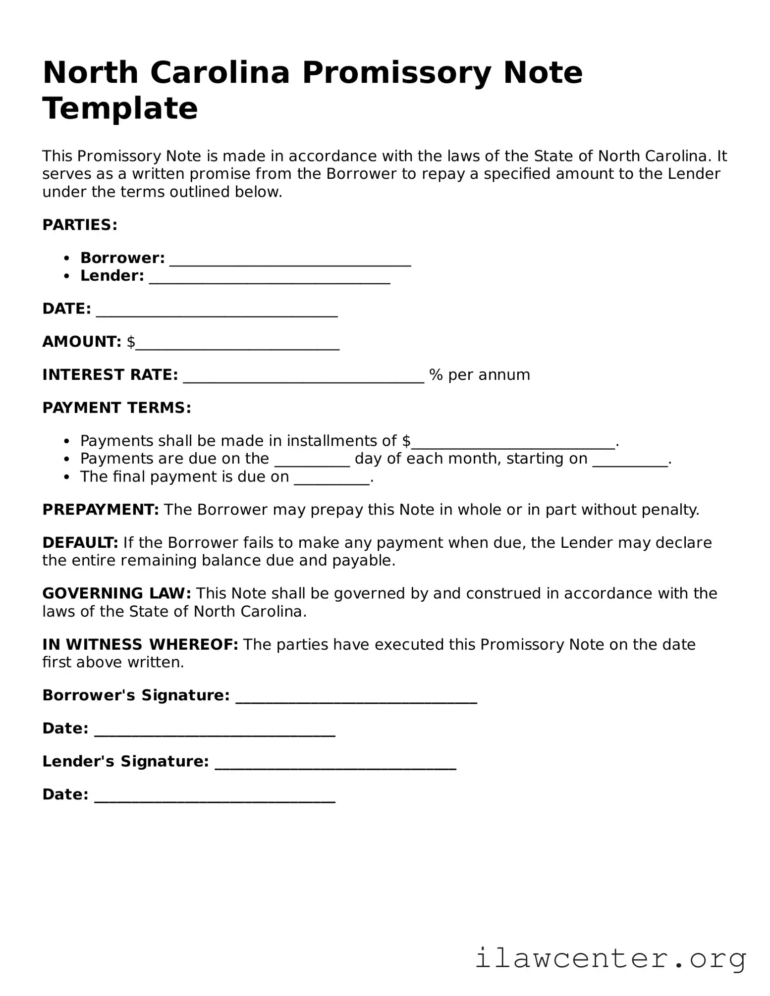 Attorney-Verified  Promissory Note Document for North Carolina