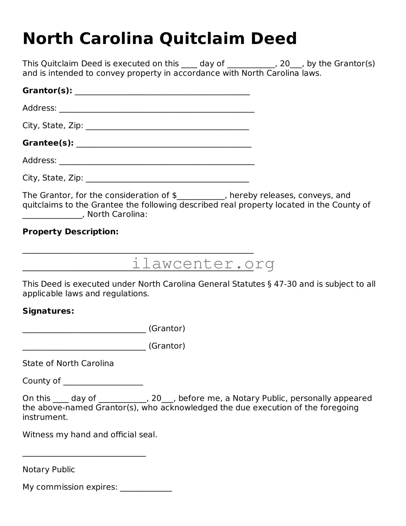 Attorney-Verified  Quitclaim Deed Document for North Carolina