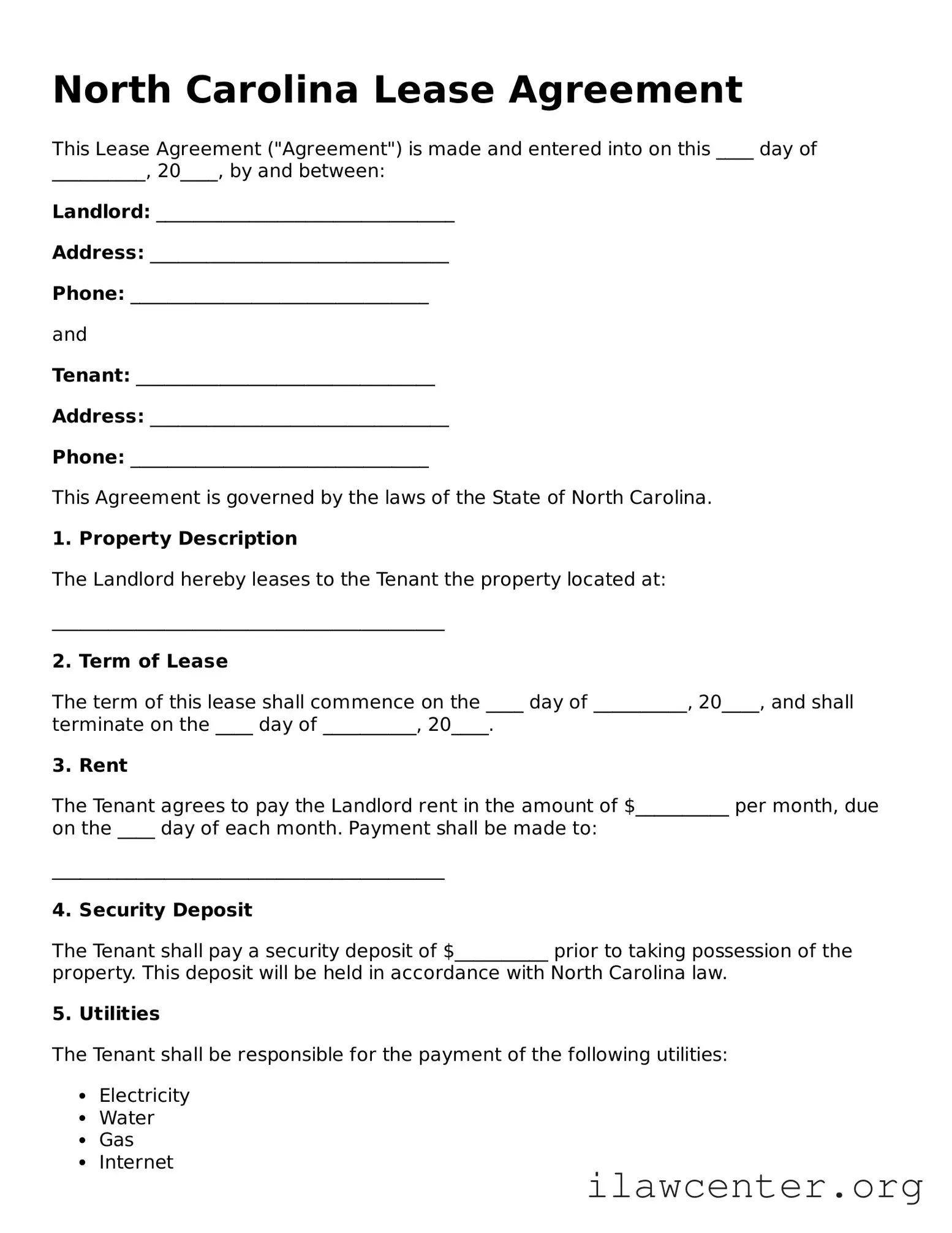 Attorney-Verified  Lease Agreement Document for North Carolina