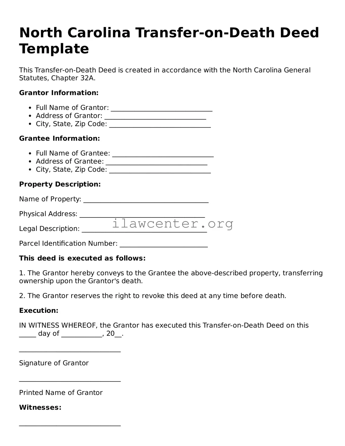 Attorney-Verified  Transfer-on-Death Deed Document for North Carolina