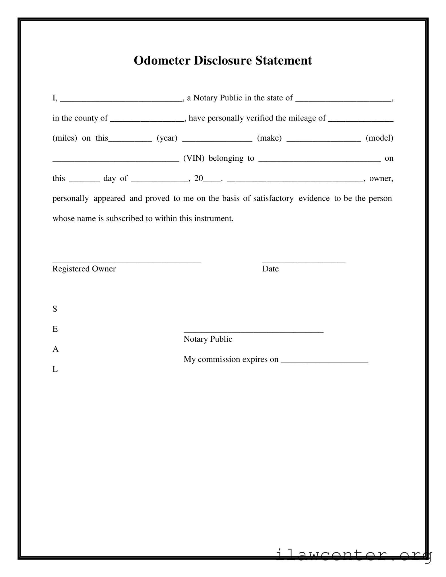 Notarized Odometer Statement PDF Template