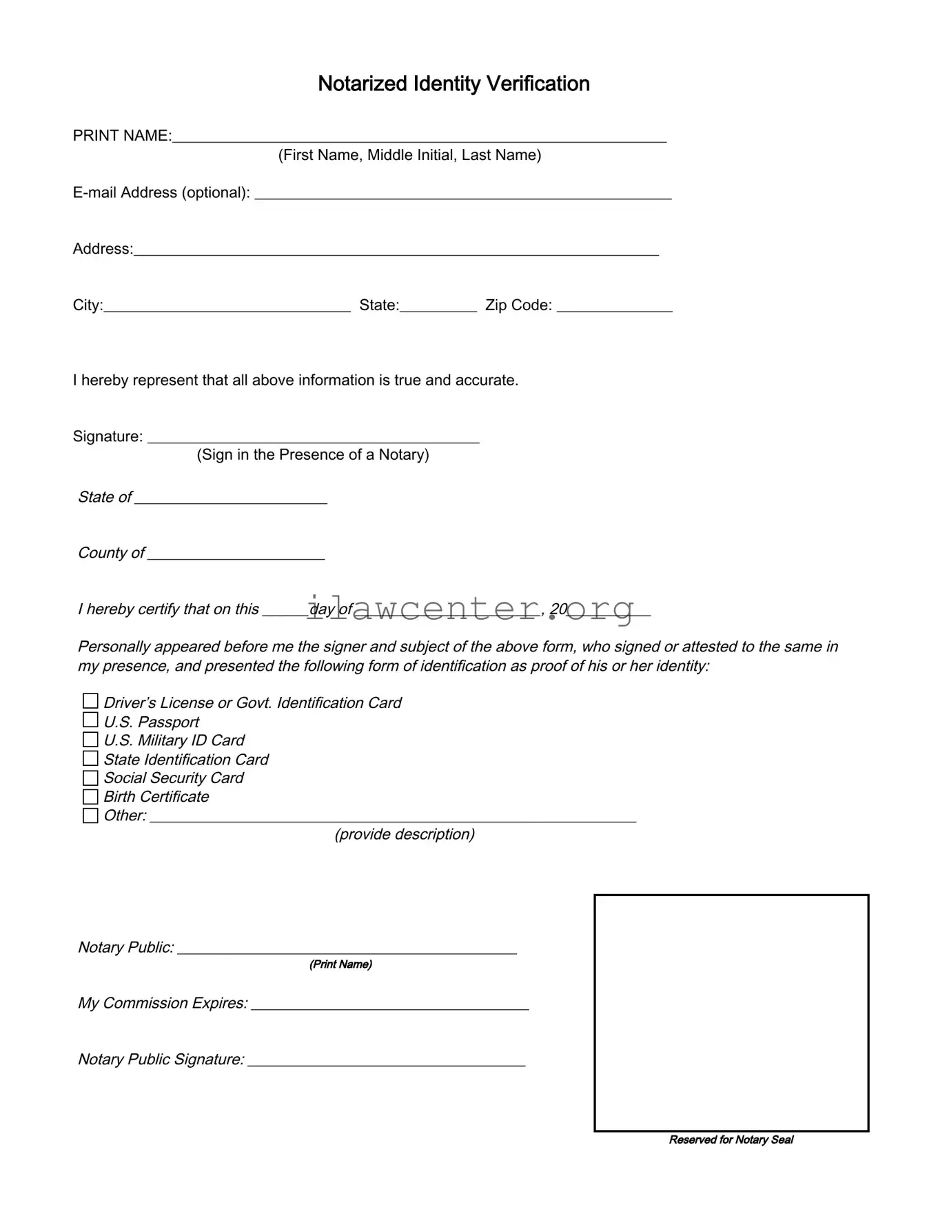 Notarized Identity Verification PDF Template