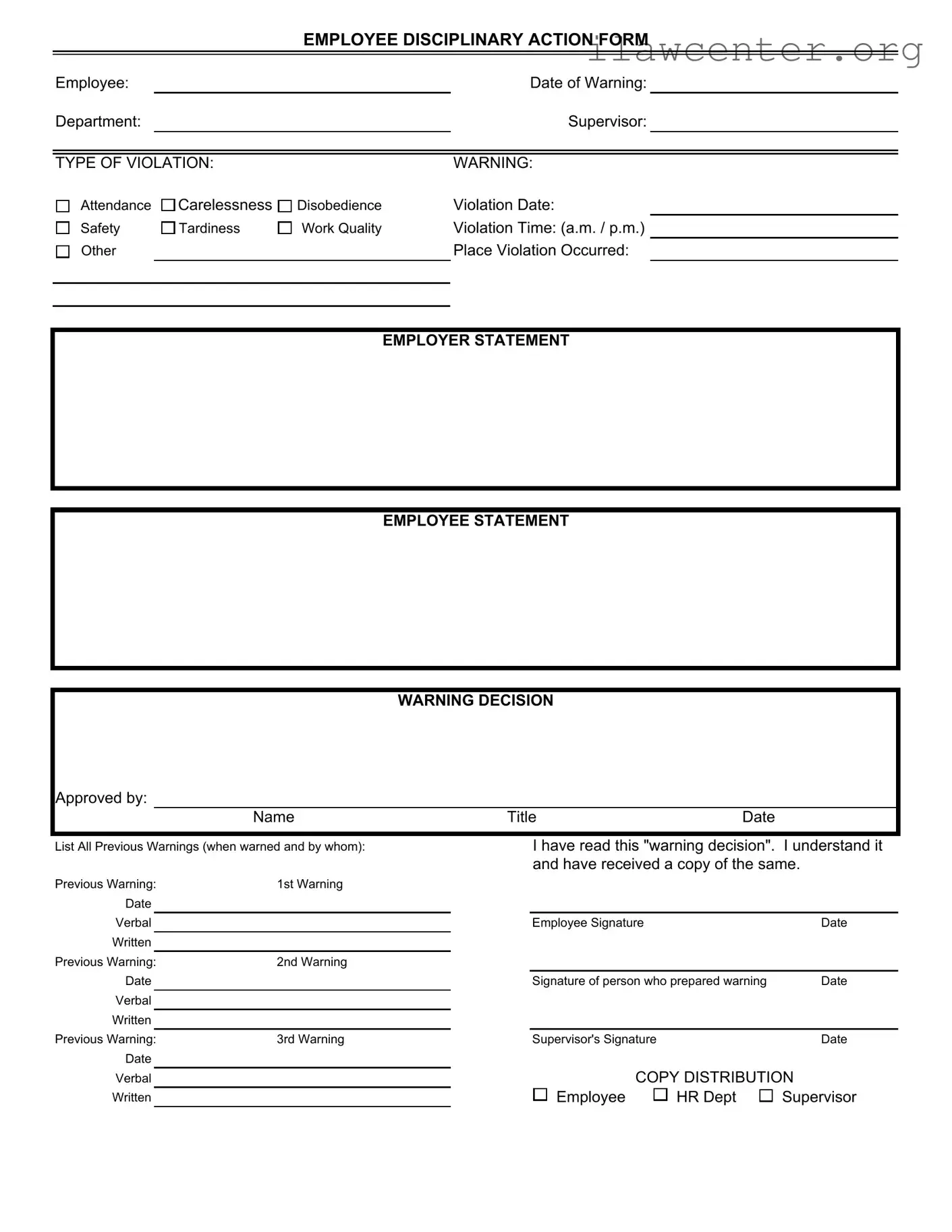 Disciplinary Action PDF Template