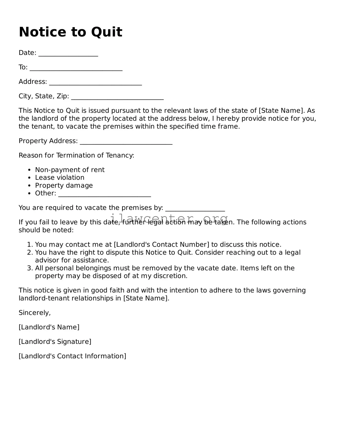 Fillable Notice to Quit Document
