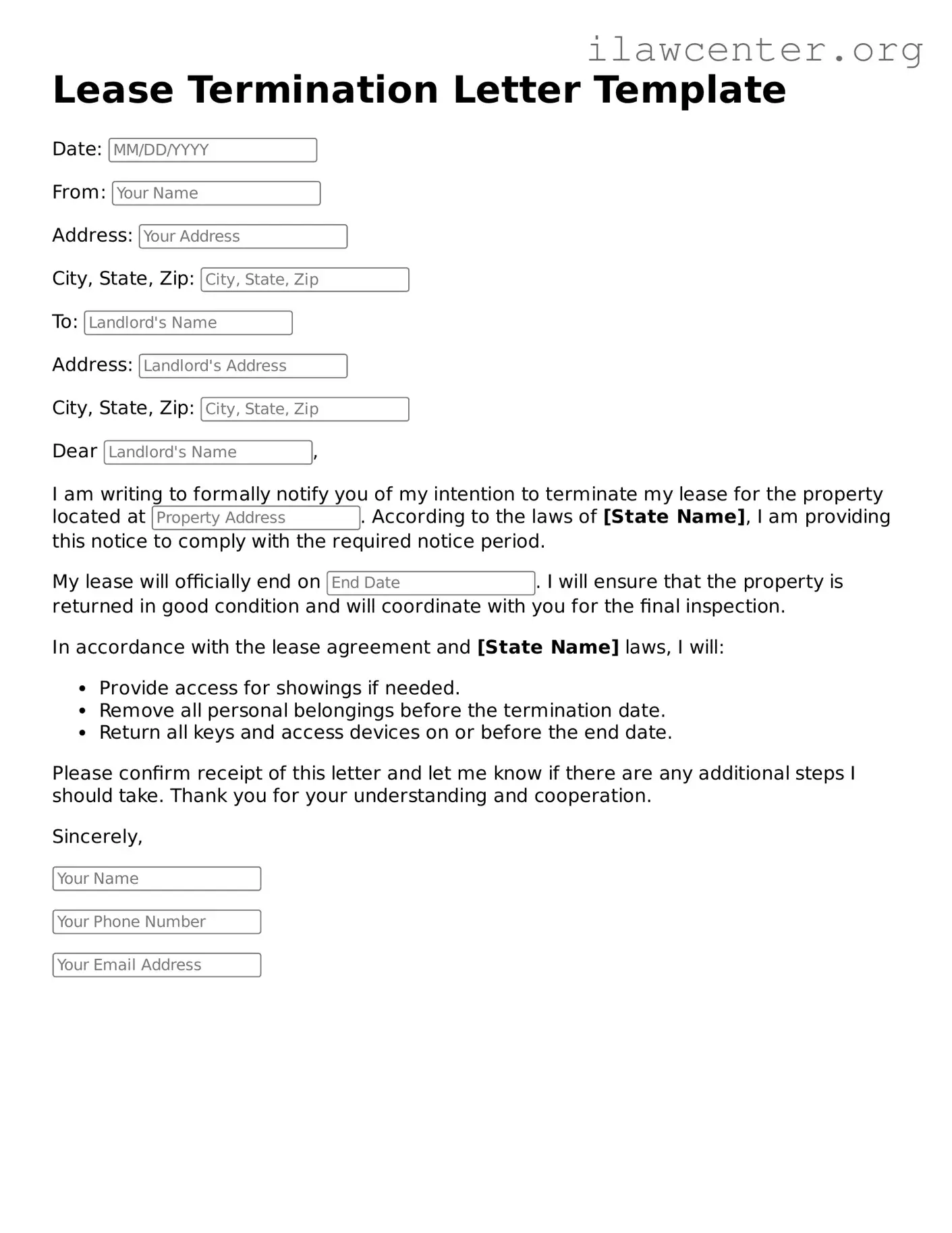 Fillable Lease Termination Letter Document