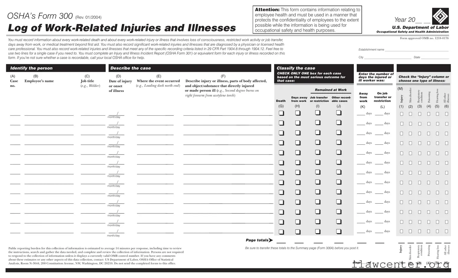 Osha 300 PDF Template