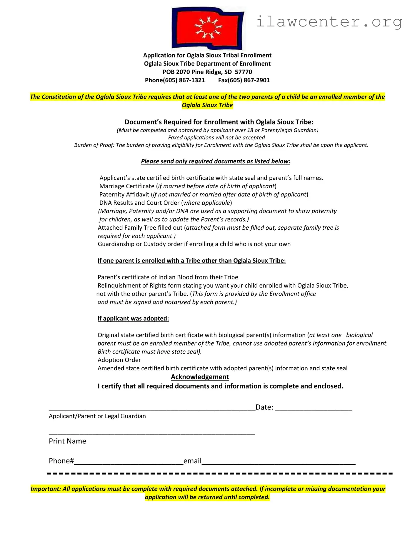 Enrollment Oglala Sioux Tribe PDF Template